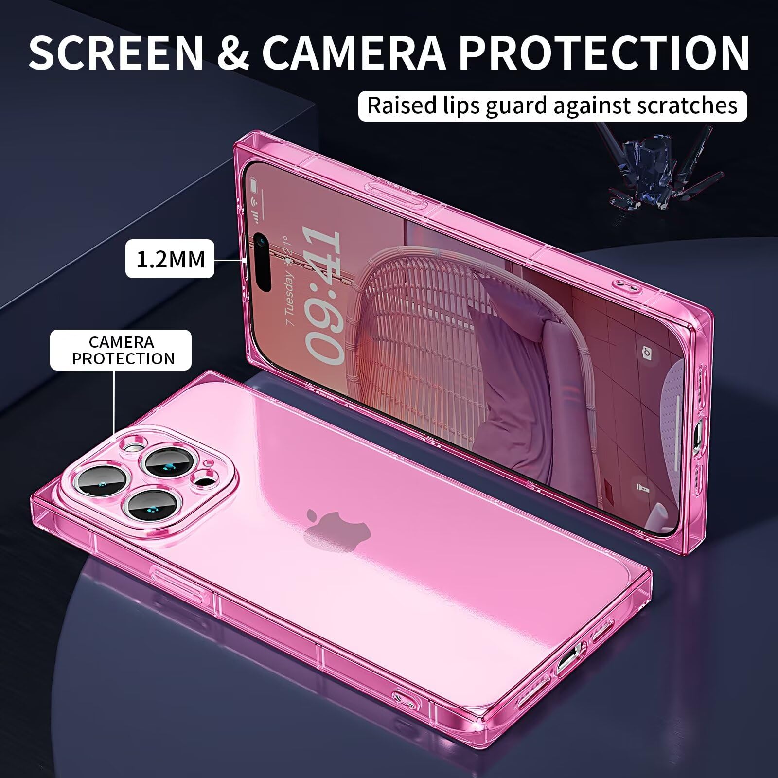 Tzomsze Case For Iphone 14 Pro Max Clear,Precision Hole Camera Protection,Soft Tpu Protective Shockproof Cover 6.7 Inch Pink