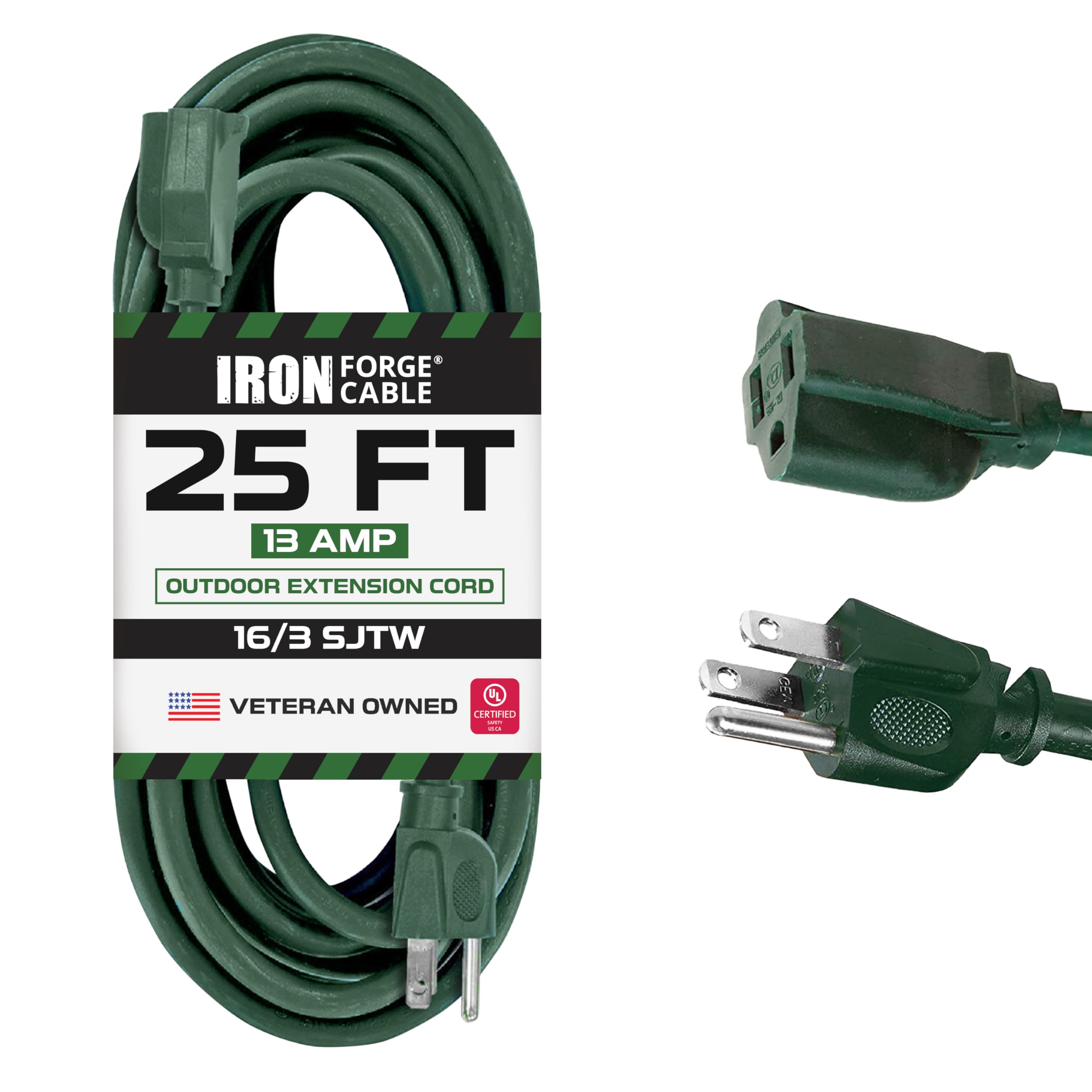 Iron Forge Cable 25 Foot Outdoor Extension Cord   16/3 Sjtw Durable Green Extension Cable With 3 Prong Grounded Plug For Safety