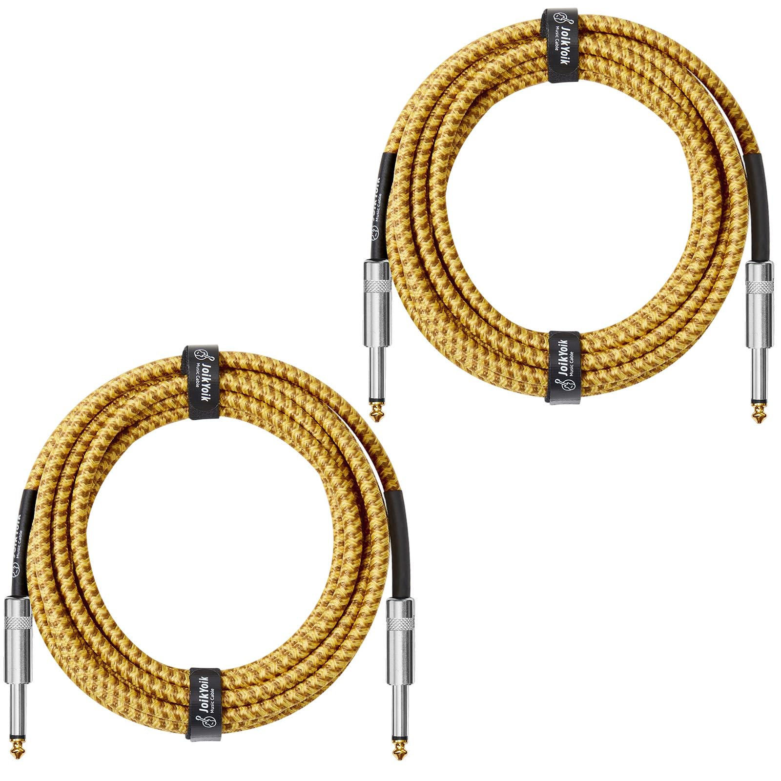 JoikYoik Guitar Cable 15ft 2-Pack, Tweed Cloth Braided Instrument Cable, 1/4 Inch Straight TS to Straight, for Electric Guitar/B