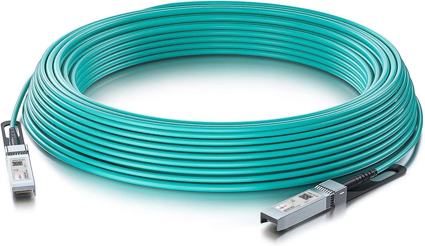 Elfcam   30M/98.42Ft Fiber Optic Cable Om3 Sfp+ To Sfp+ Aoc 10Gbps, Compatible With Sfp 10G Aoc, 30 Meters