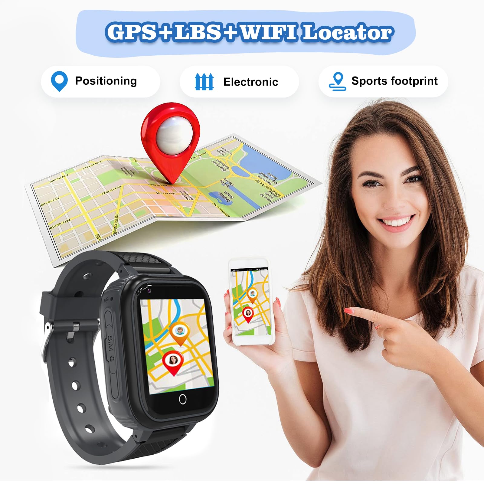 4G Smart Watch For Kids With Gps Tracker Video Calling, Text Voice & Whatsapp, Sos, Music, Bluetooth, Camera, Wifi, Pedometer, C