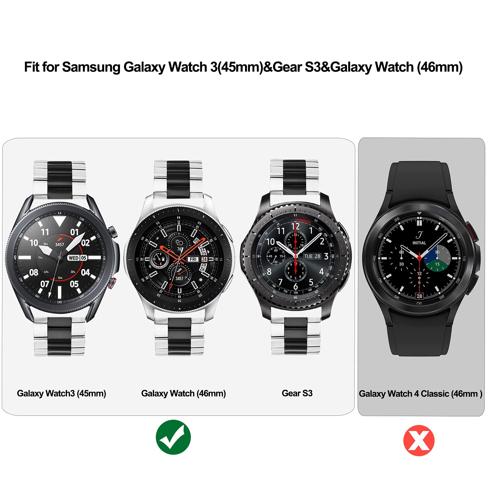 V Moro Strap Compatible With Galaxy Watch 46Mm(2019) Bands/Galaxy Watch 3 45Mm Band Men Solid Stainless Steel Replacement For Sa
