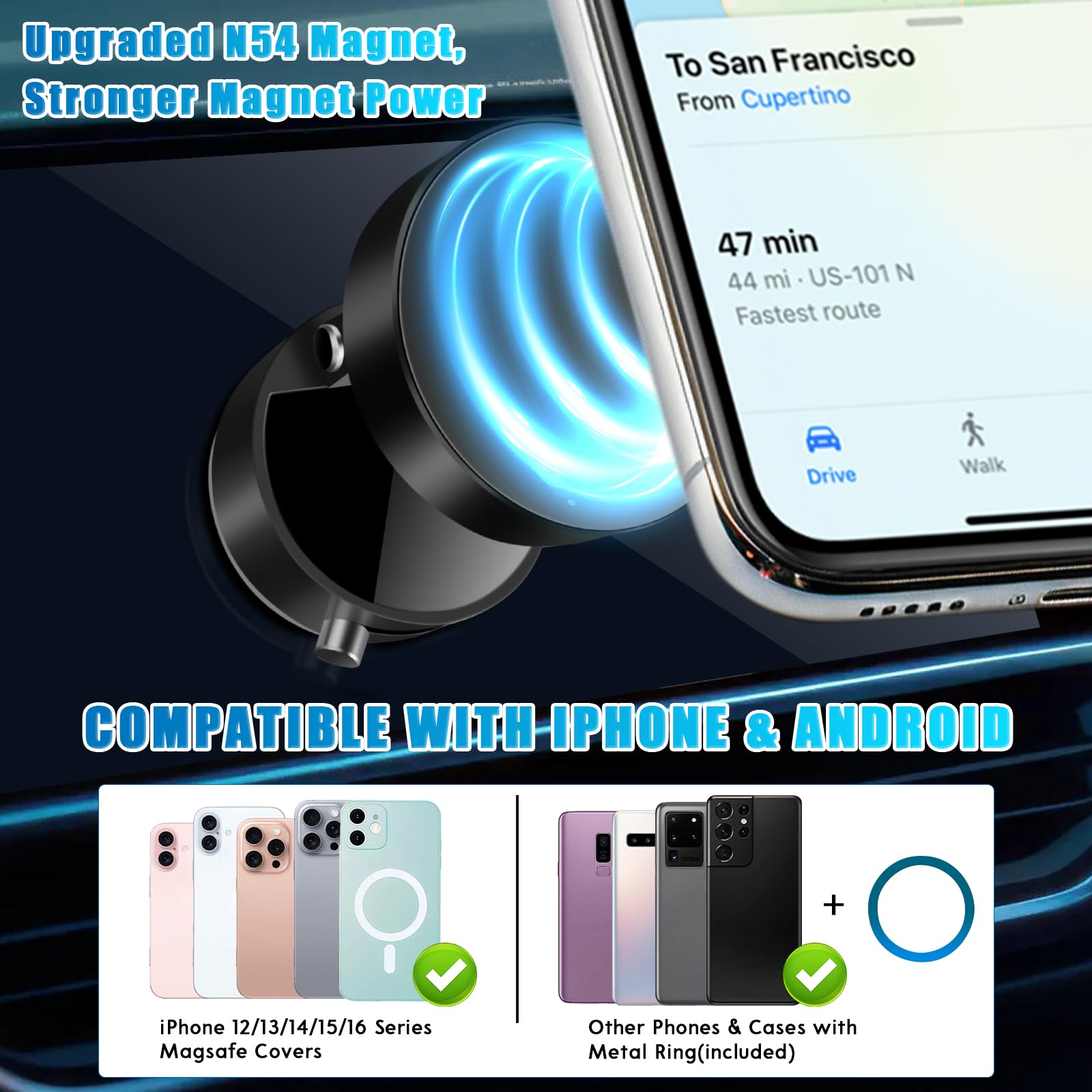 360 Vacuum Suction Cup Magnetic Phone Mount,Adjustable Magnetic Suction Phone Holder Bracket Foldable And Rotatable Cellphone Ho