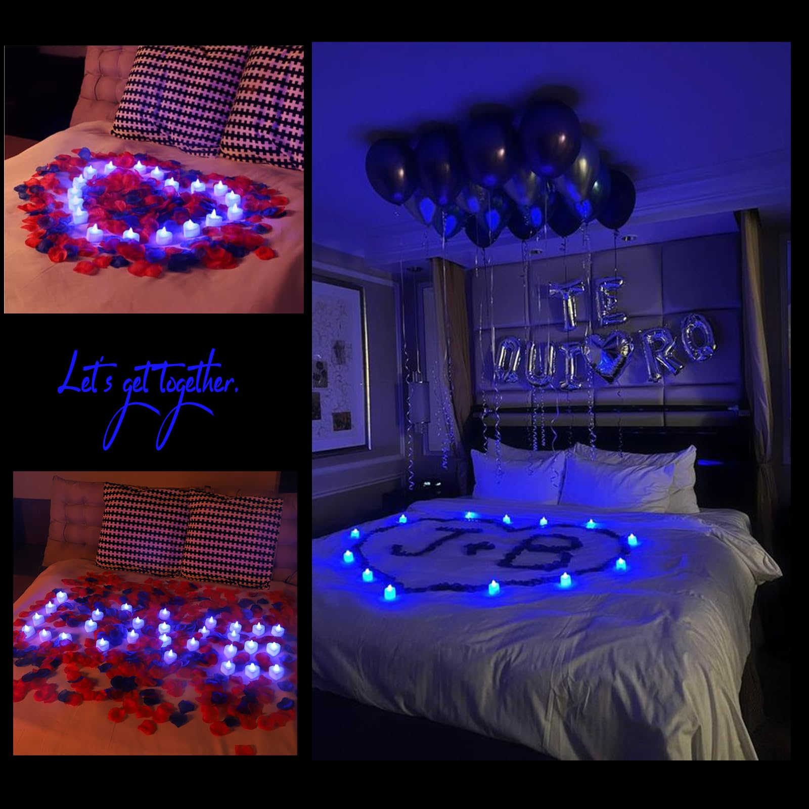 Pyrrhiax 2000Pcs Silk Rose Petals With 24 Led Tea Lights Candles, Romantic Night Decoration Set, Romantic Valentine, Wedding Ann
