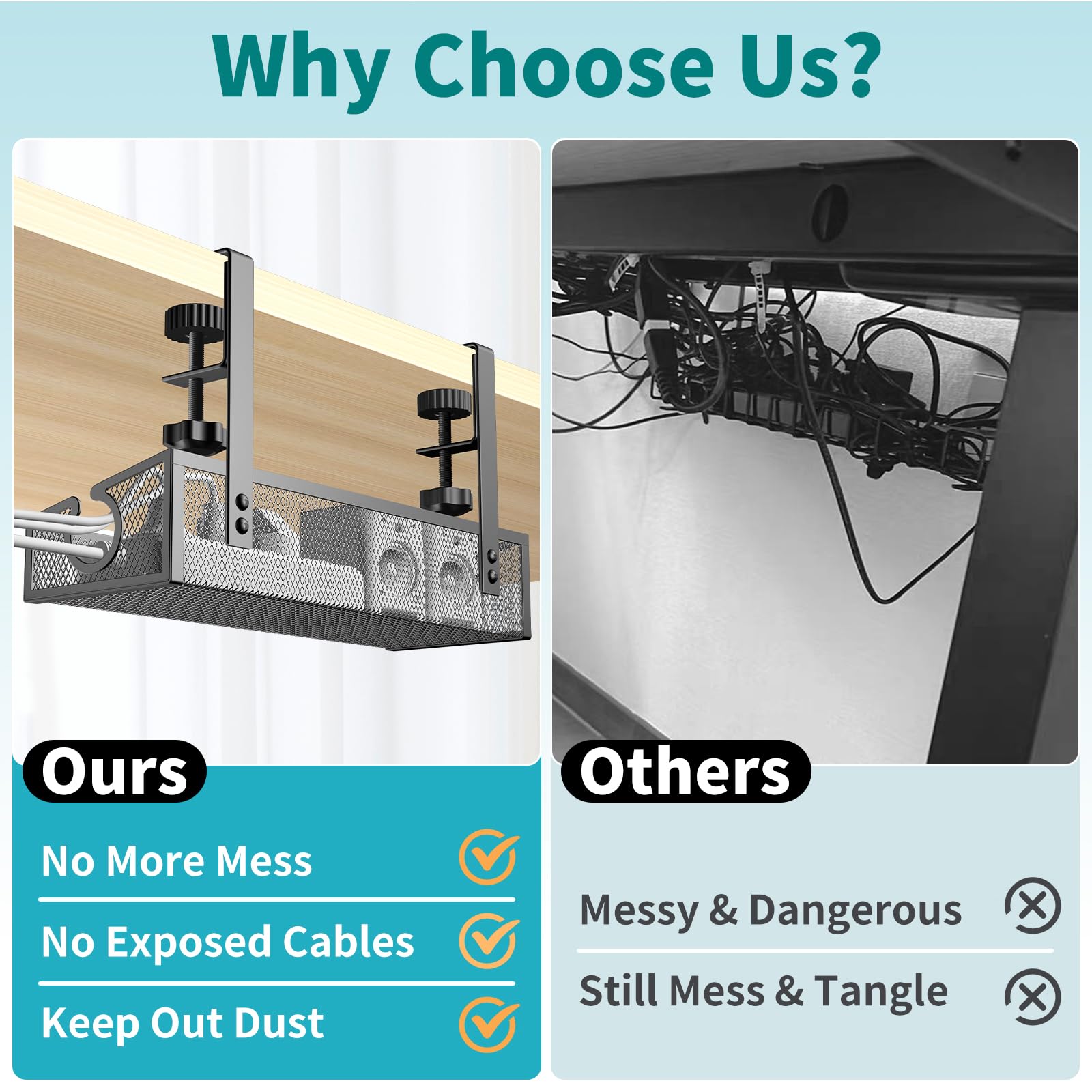 Under Desk Cable Management Tray Black, No Drill Desk Cable Management Organizer With Clamp For Desk Wire Management, Desk Pc Co