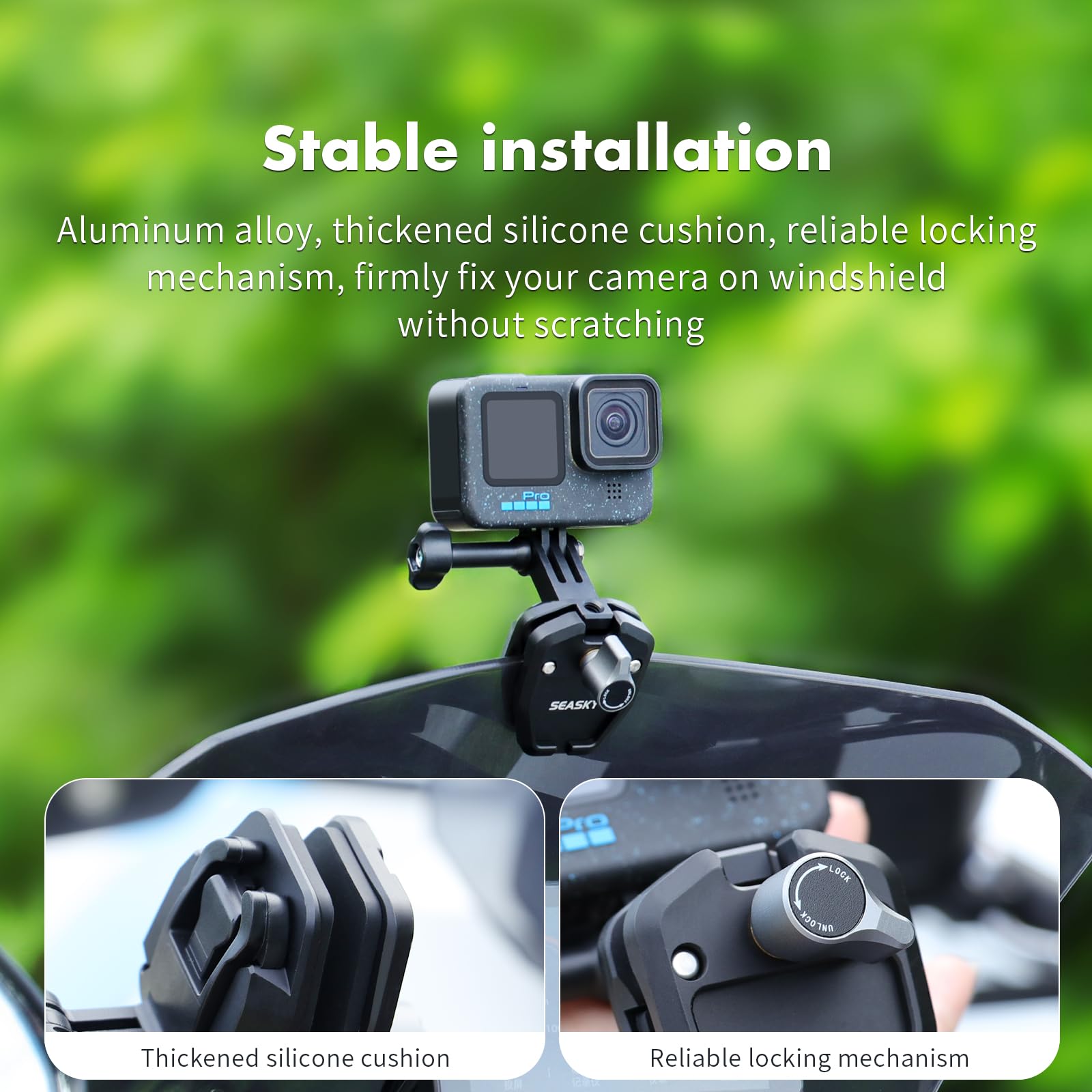 Seasky M1 Motorcycle Motorbike Windscreen Clamp Mount Accessories For Gopro Hero 12 11 10 9 8 7 Dji Action 4 3 2 Compatible With