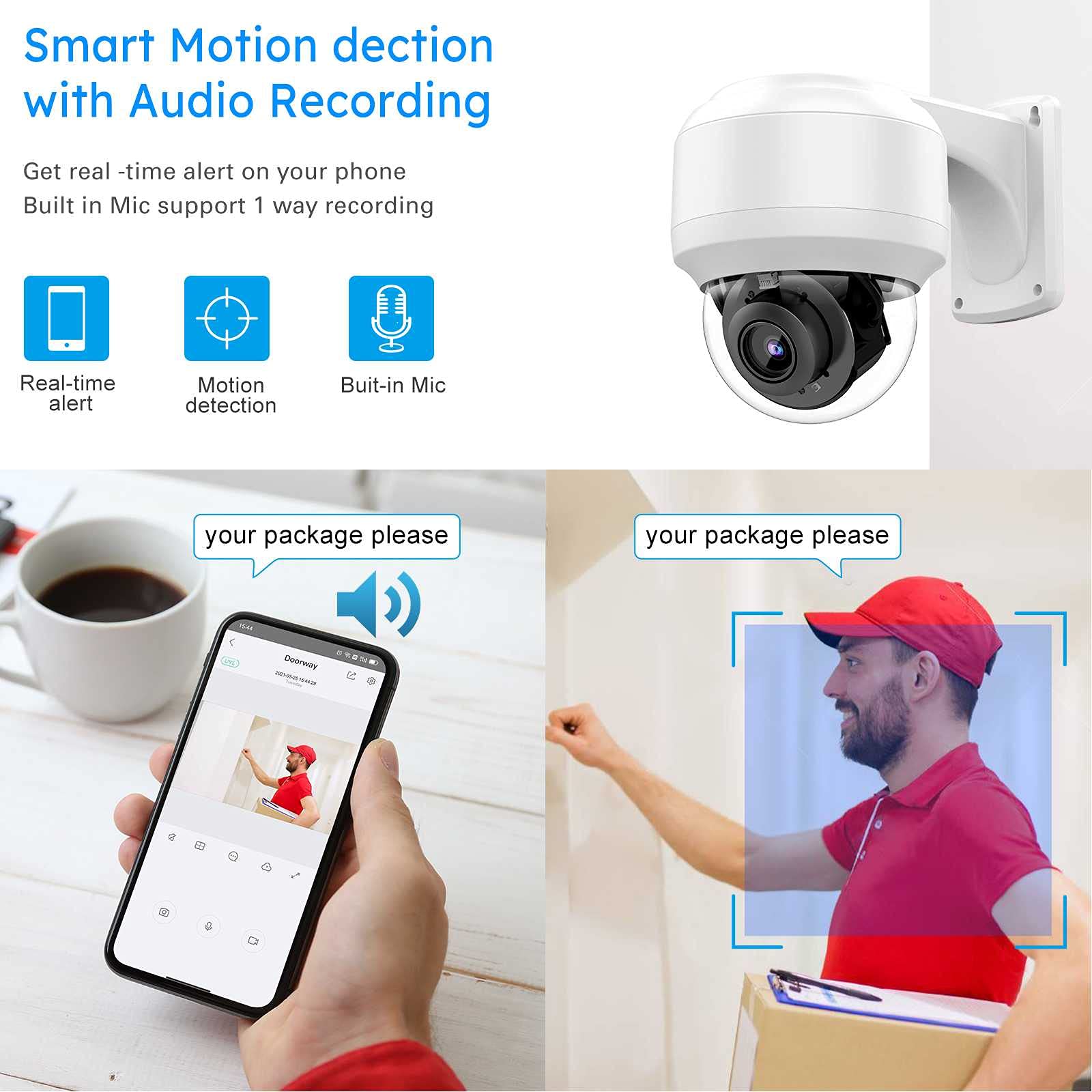 Vikylin 5Mp Outdoor Ptz Poe Ip Camera With Mic/Audio,Security Pan Tilt 4X Optical Zoom/2.8~12Mm Lens,Human/Vehicle Detection,132