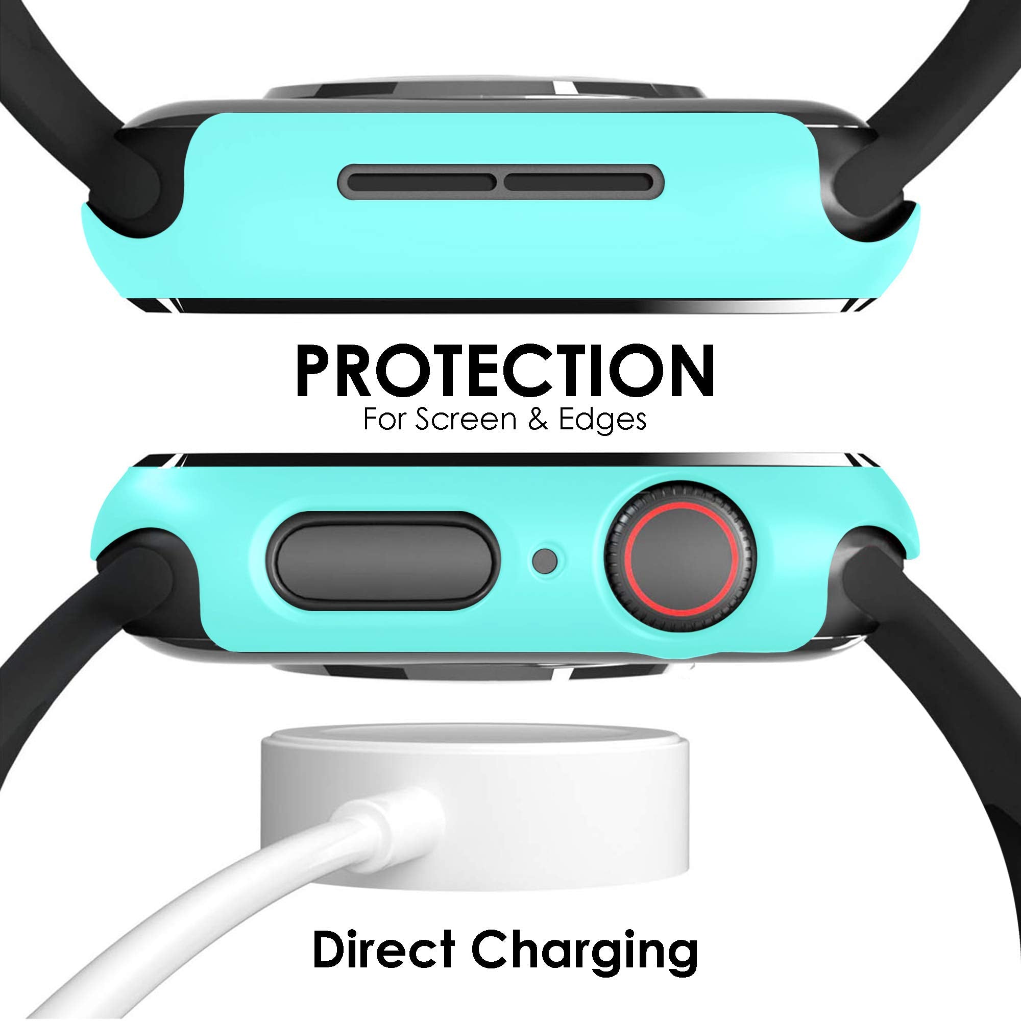 Pokanic Compatible With Apple Watch Se 6 5 4 3 2 1 Series Iwatch 9H Tempered Glass Case Full Body Screen Protector Cover Wireles