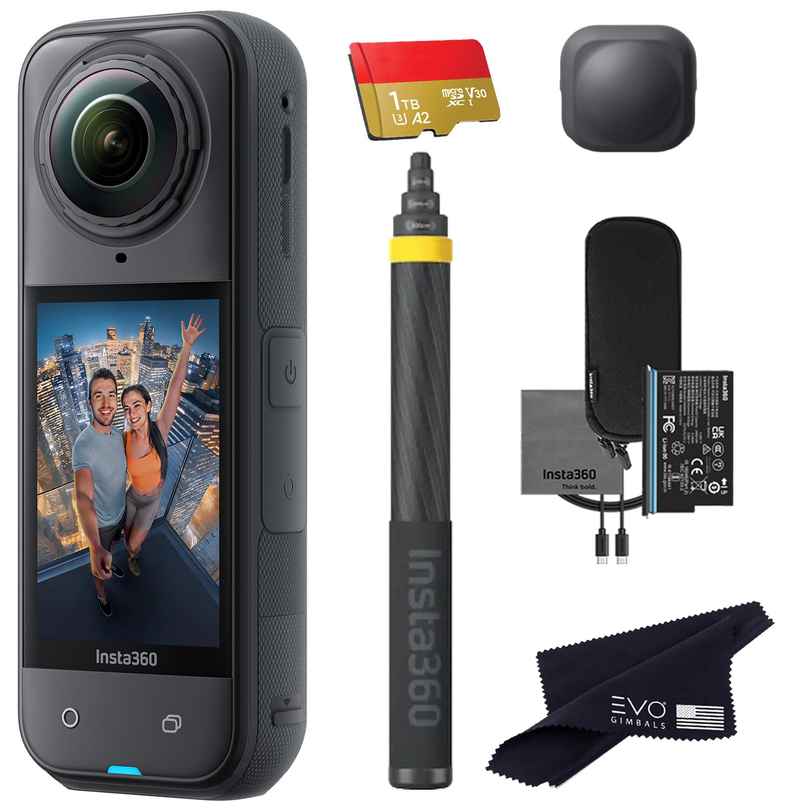 Insta360 X5 Extended Selfie Stick Bundle((3m/9.8ft))-8K Waterproof 360 Action Camera with 1/1.28 48MP Sensors, 8K 360 HDR Video,