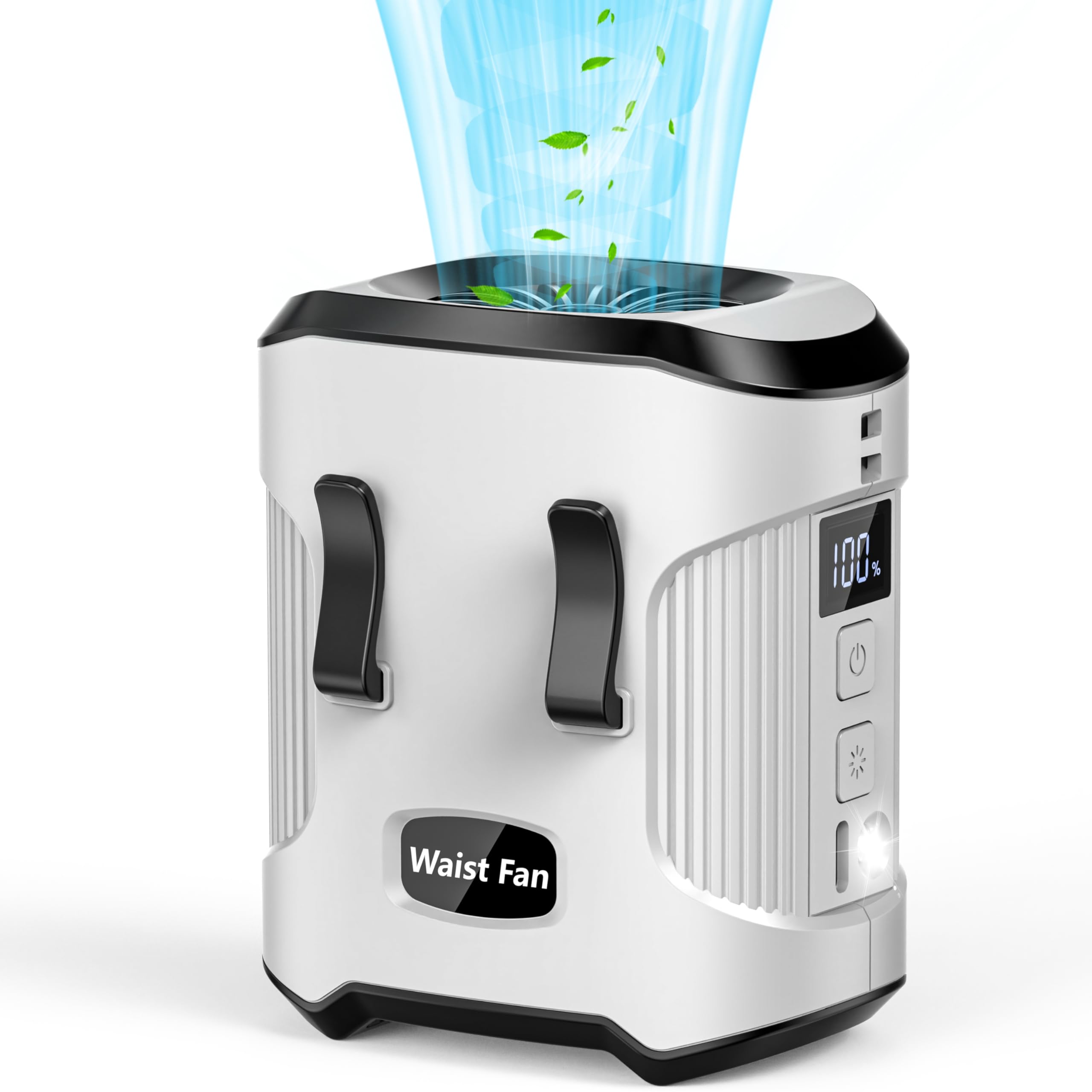 Sunoony Waist Fan Clip on Shirt Belt Body Wearable Hand-Free Rechargeable Battery Powered Fan with 3 Speed & Flashlight Cooling 