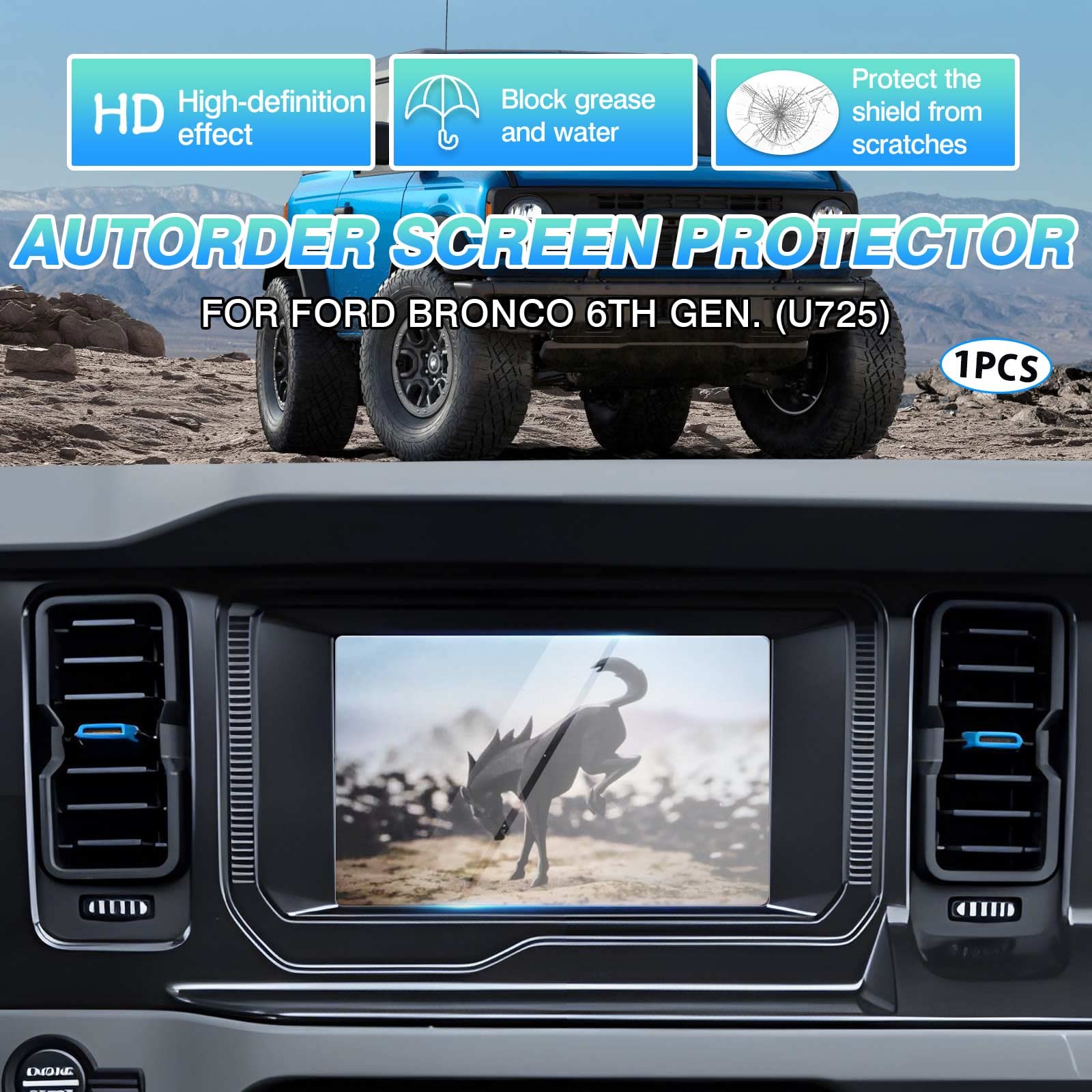 Autorder Screen Protector For Ford Bronco 2021 2022 2023 2024 2025 Accessories Tempered Glass 9H Navigation Touchscreen Protecti