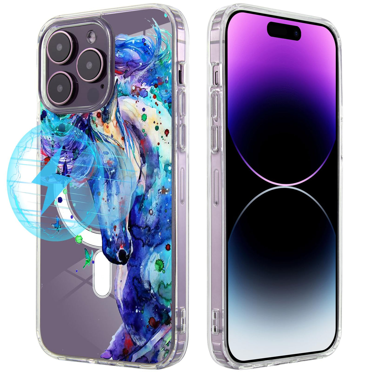 Roemary Purple Horse Case For Iphone 13 With Magsafe Design,Magnetic Wireless Charging Clear Transparent Tpu Phone Case Cover Fo