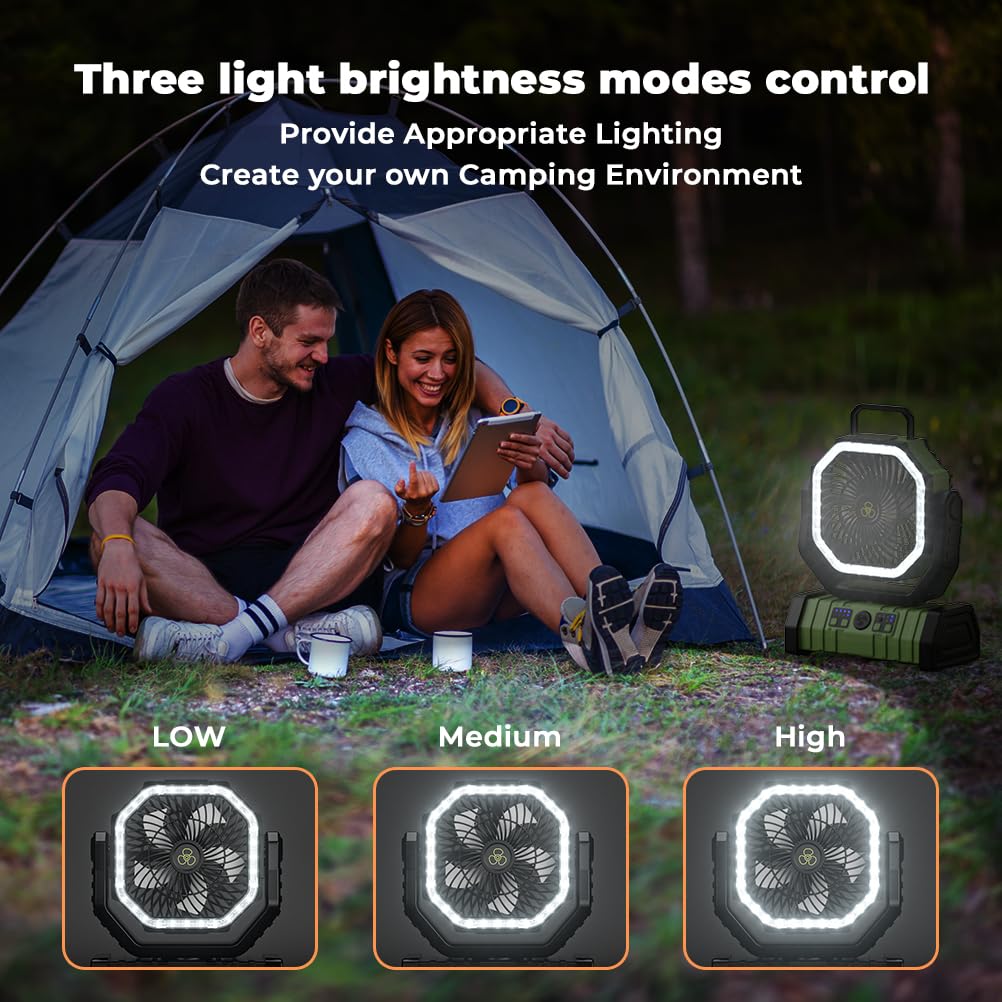 Vosfeel Camping Fan   20000Mah Battery Powered Fan Rechargeable With Led Lantern   Portable Outdoor Tent Fan With Hanging Hook 4