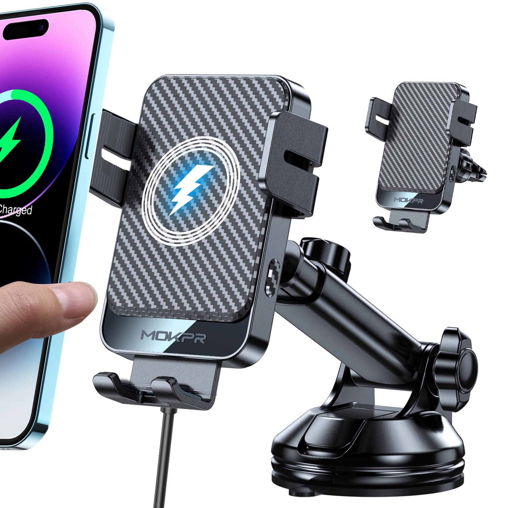 Wireless Car Charger, Mokpr 15W Fast Charging Auto Clamping Car Mount Universal Hands Free Car Charger Mount For Dash Windshield