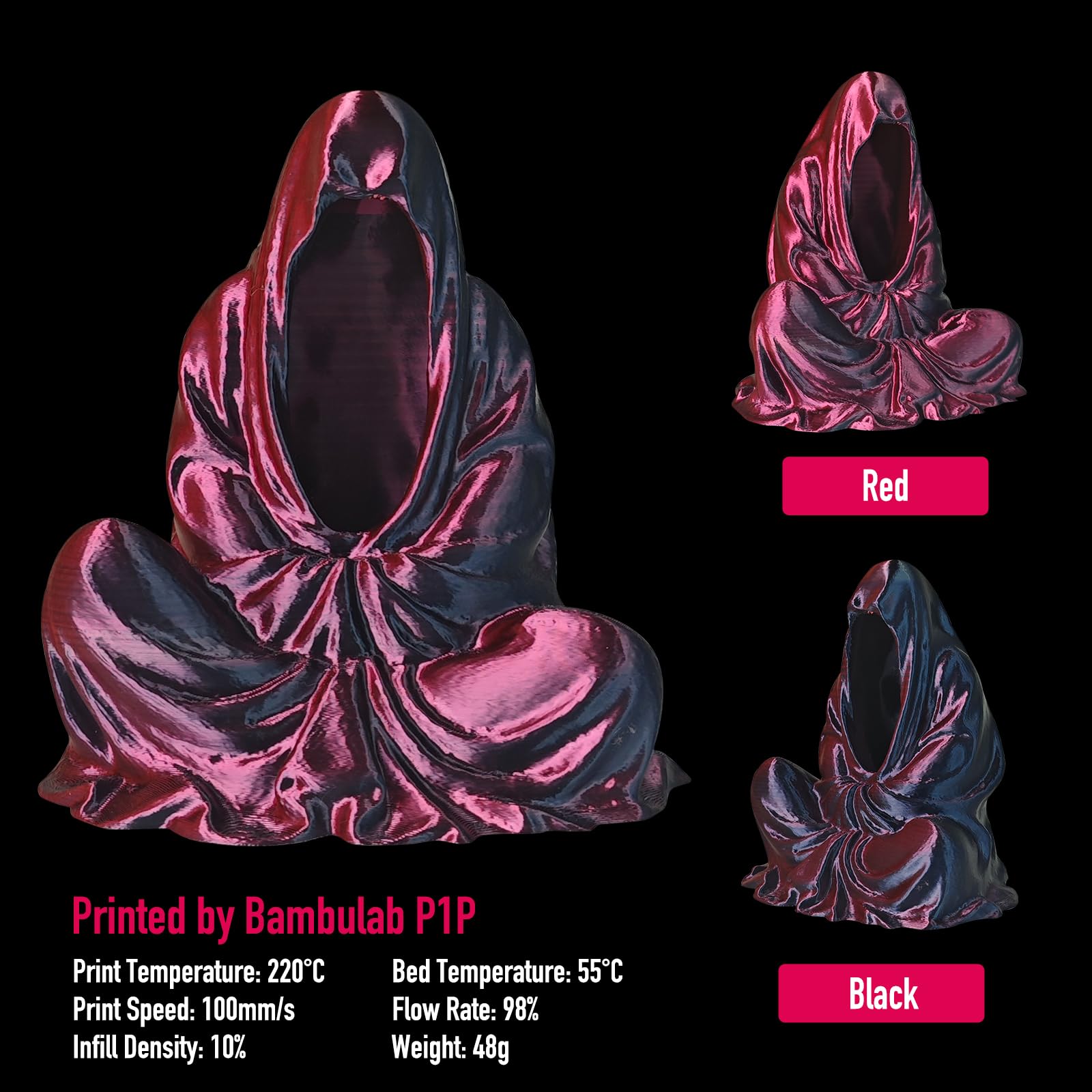 Yxpolyer Pla Filament Premium 2-Color Silk Pla 3D Printer Filament 1.75Mm 1Kg, Dual Color Black And Red Two-Tone Effect