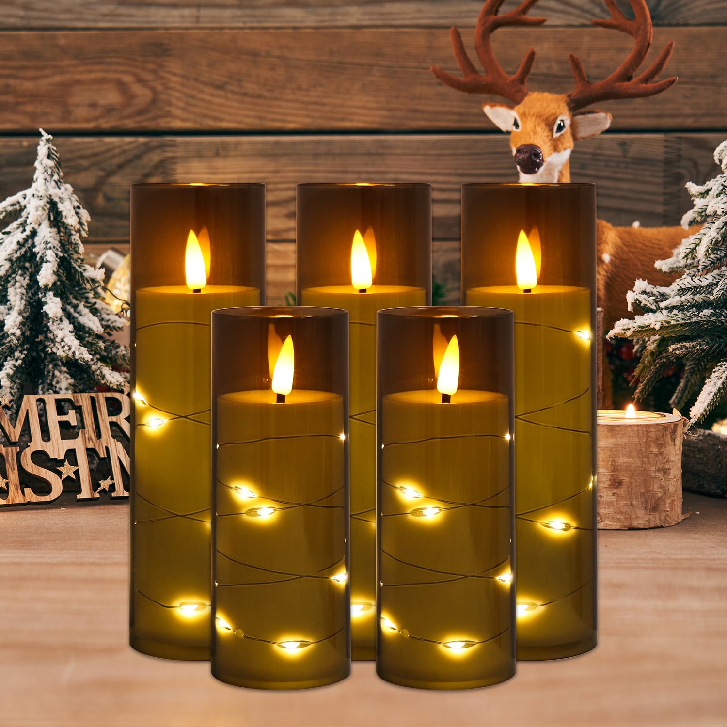 Flameless Candles Flickering Led Lights 7 Pcs Battery Operated Candles With Remote & Timer, With Embedded Star String Lights For