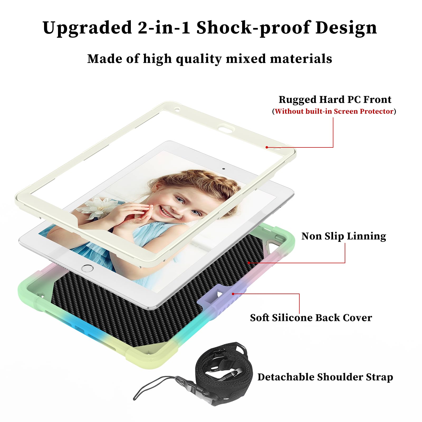 Hogenl For Ipad 9Th 8Th 7Th Generation Case For Kids Girls With Pencil Holder, For Ipad 10.2 Case With Butterfly Stand Shoulder