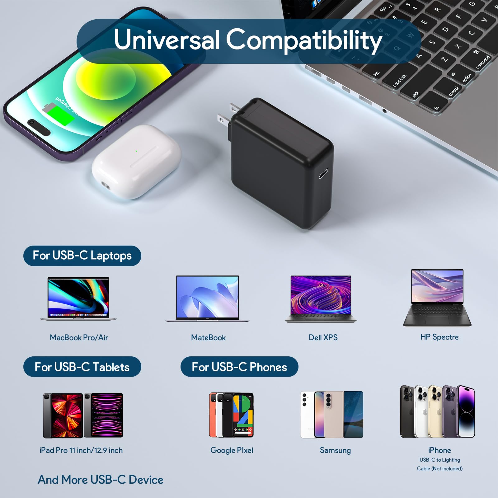 Mac Book Pro Charger, 61W/67W Usb C Charger Power Adapter For Macbook Pro/Air 13/14 Inch, For Macbook 12 Inch,Included Usb C To