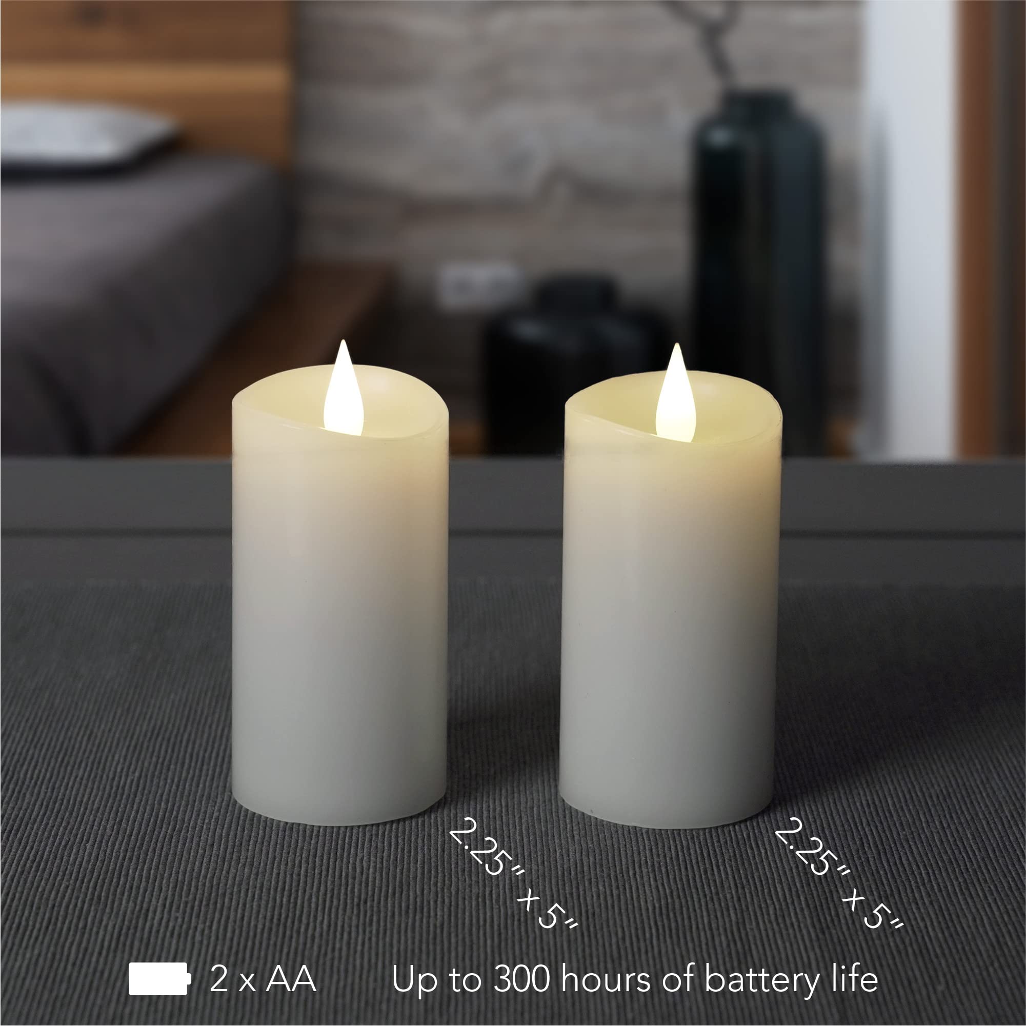 Softflame Flameless Candle Set  2.25''X 4.2''White Set Of 2   Flickering Moving Flame Pillar Candle, Includes Remote Control   R