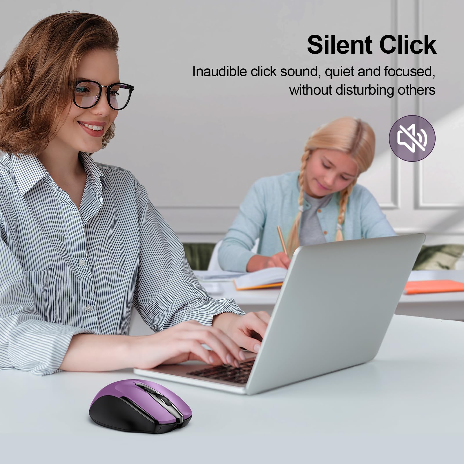 Tecknet Rechargeable Wireless Mouse,Usb A Silent Mouse, Quiet Click, 6 Adjustable 4800 Dpi, Cordless Computer Mouse, Ergonomic Mouse For Laptop, 6 Buttons 2.4G Mouse For Chromebook, Ergo Grip   Purple