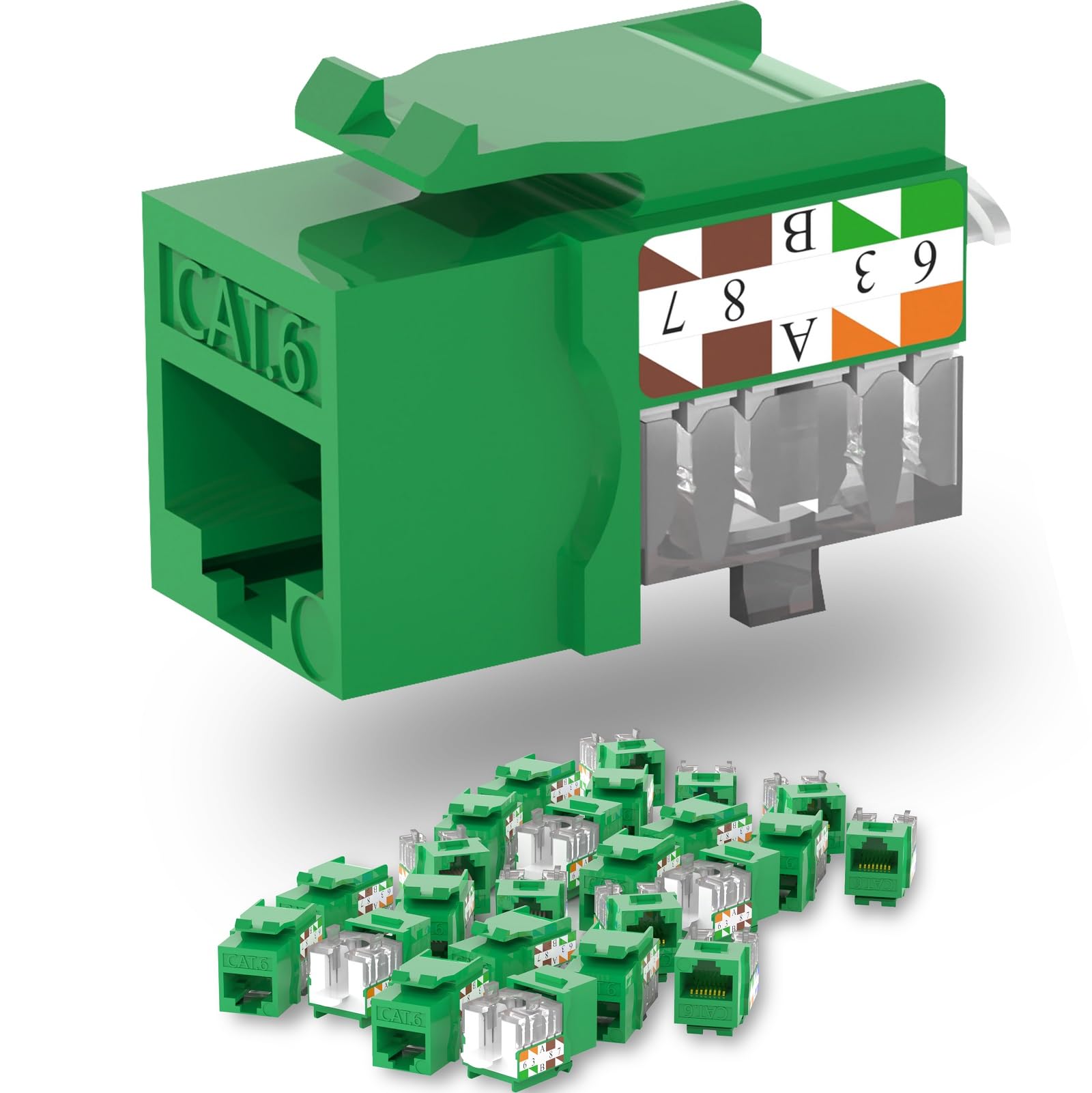 Lysymixs Keystone Jack Cat6 Slim 25 Pack, Cat6 Keystone Jacks 90 Degree, Rj45 Keystone Jack Punch Down Green, Cat6 Jack Compatia