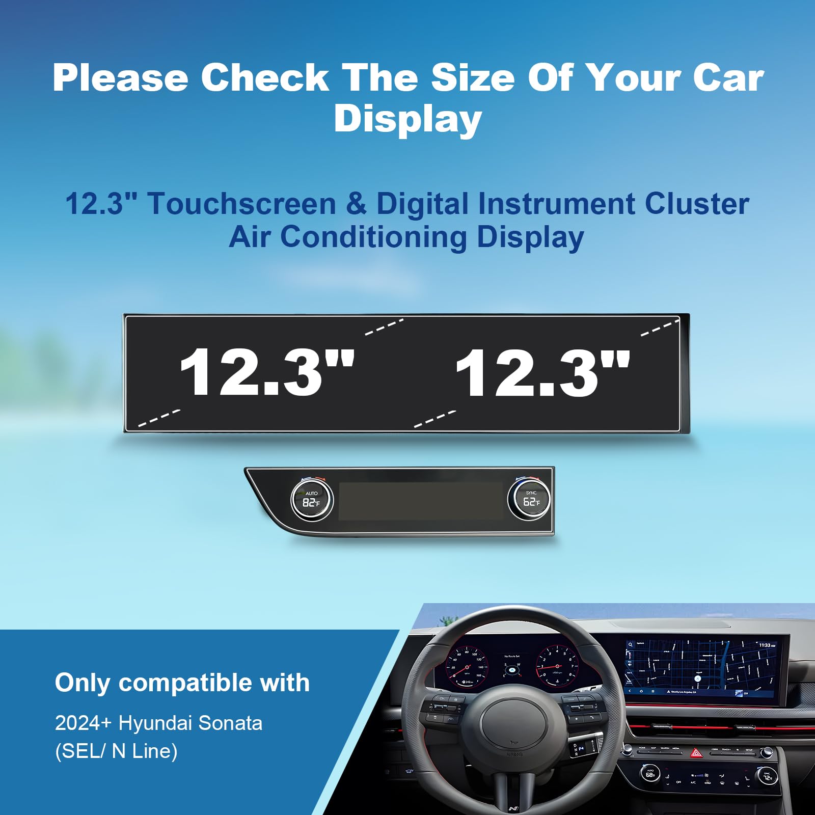 Coleya (4Pcs) 2024 Sonata Screen Protector For Hyundai Sonata (Sel/N Line/Sel Hybrid/Limited Hybrid) 12.3Inch Touchscreen&Air Co