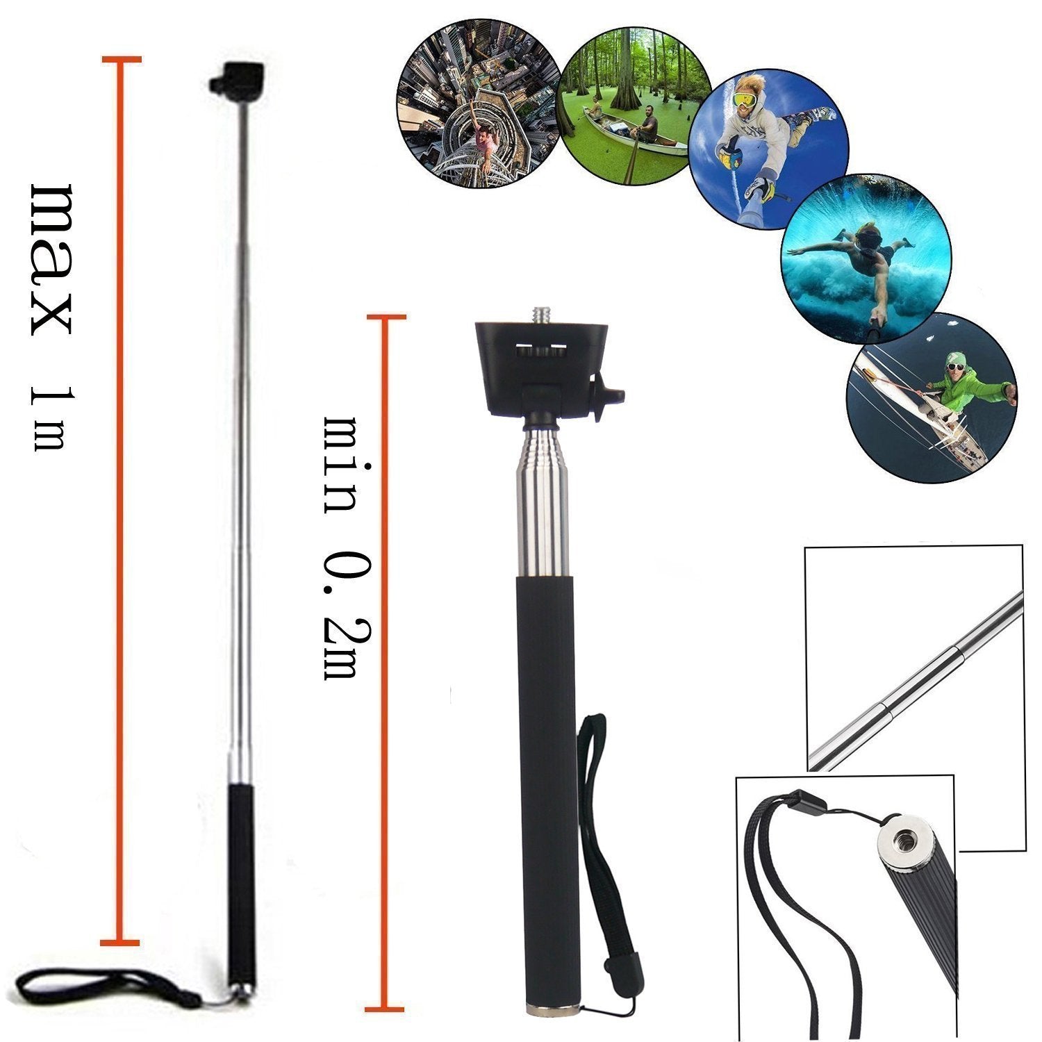 Tekcam Action Camera Selfie Stick Floating Hand Grip Compatible With Akaso Ek7000 Brave 7 Le Brave 4 V50X, Gopro Hero 13 12 11 10 9, Dji Osmo Action 5 Pro, Apexcam, Dragon Touch, Sjcam Action Camera