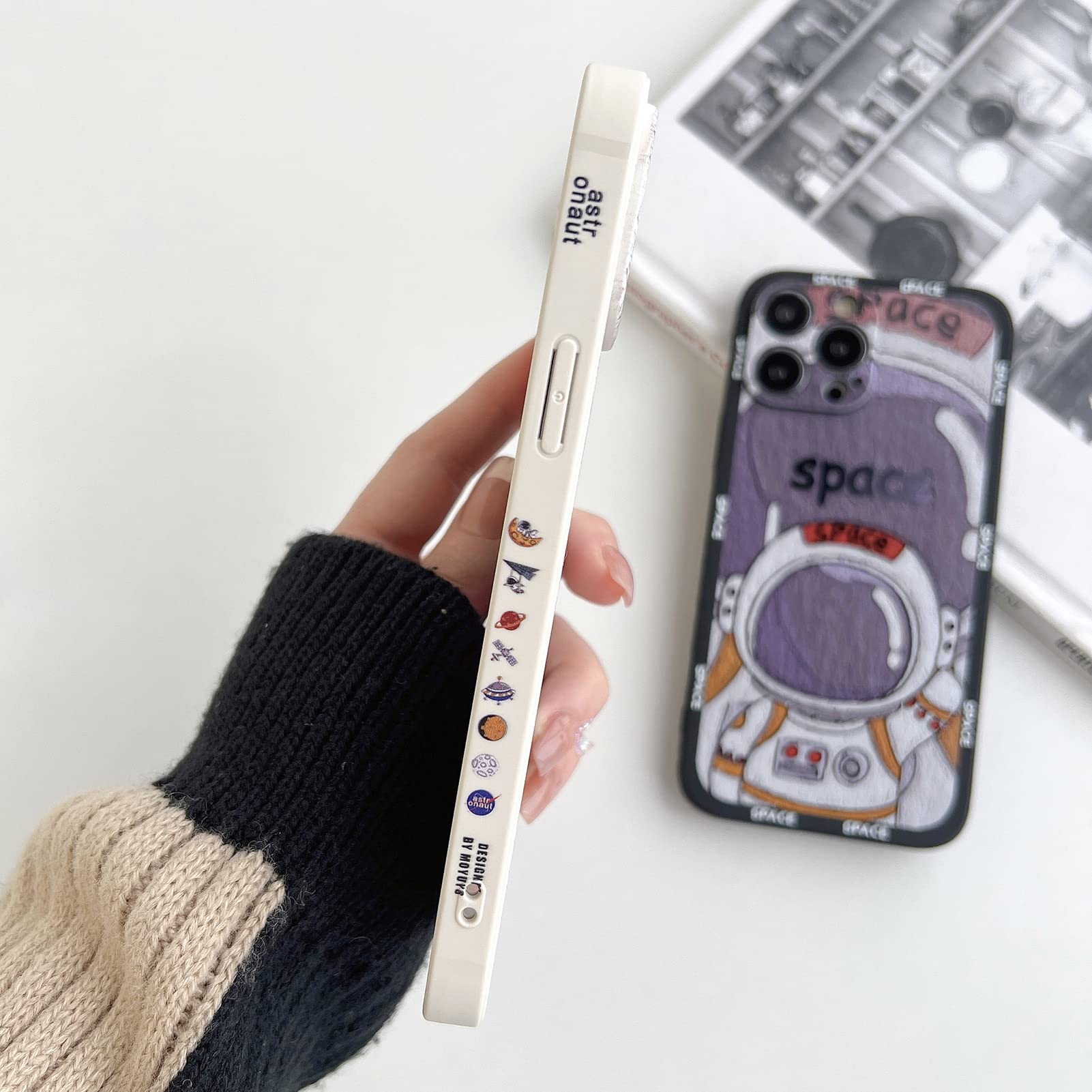 Yonds Queen iPhone 14 Pro Max Phone Case Cute Cartoon Astronaut Space Moon Planet Design Shockproof TPU Draw Black
