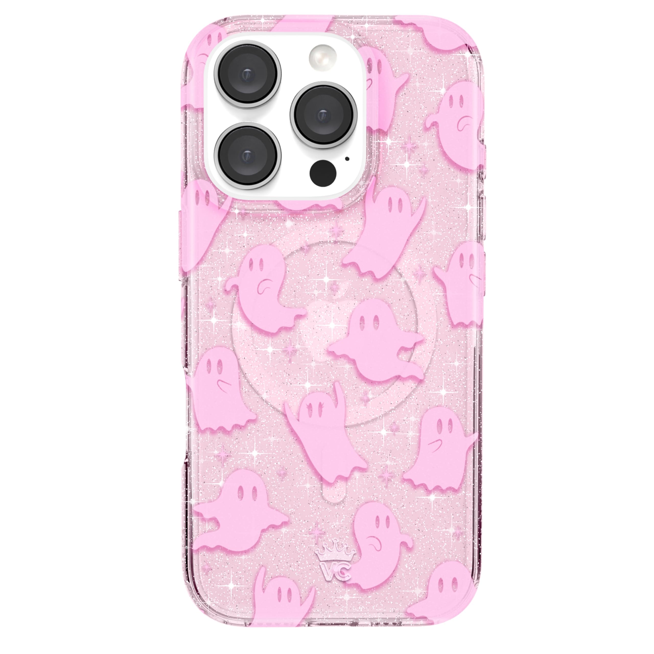 VELVET CAVIAR for iPhone 16 Pro Case Halloween Ghost - Compatible with MagSafe [10ft Drop Tested] - Ghosted Pink Glitter