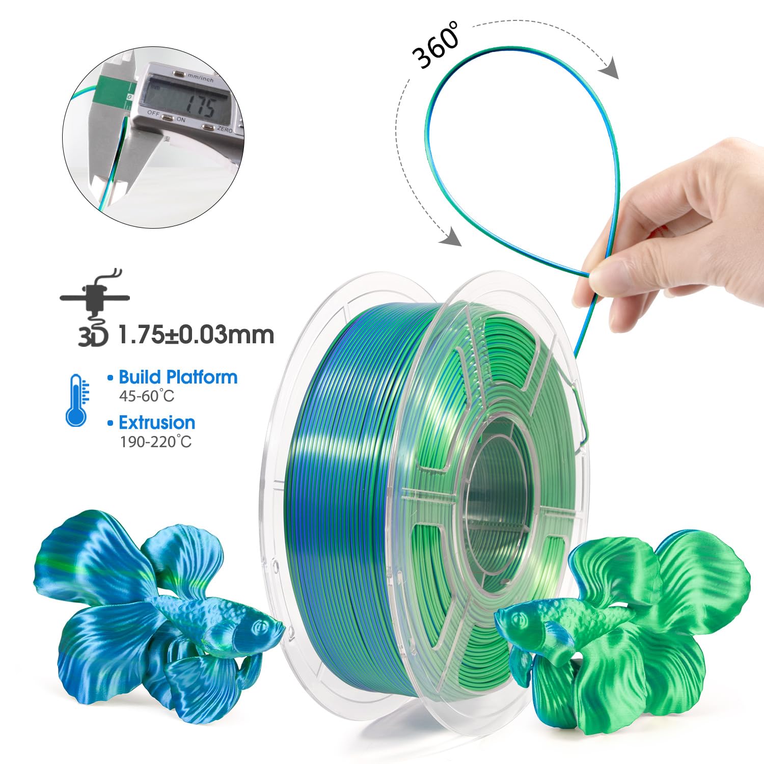 Pla Filament 1.75Mm, Shiny Silk Pla 3D Printer Filament, Dual Color Filament Dimensional Accuracy +/  0.03 Mm, Coextruded Filame