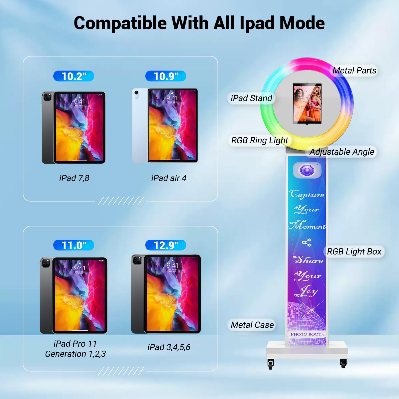 Jiyang Photo Booth Compatible With Ipad 12.9In 11In 10.9In 10.2In Portable Photo Booth Machine For Ipad With Software App Contro