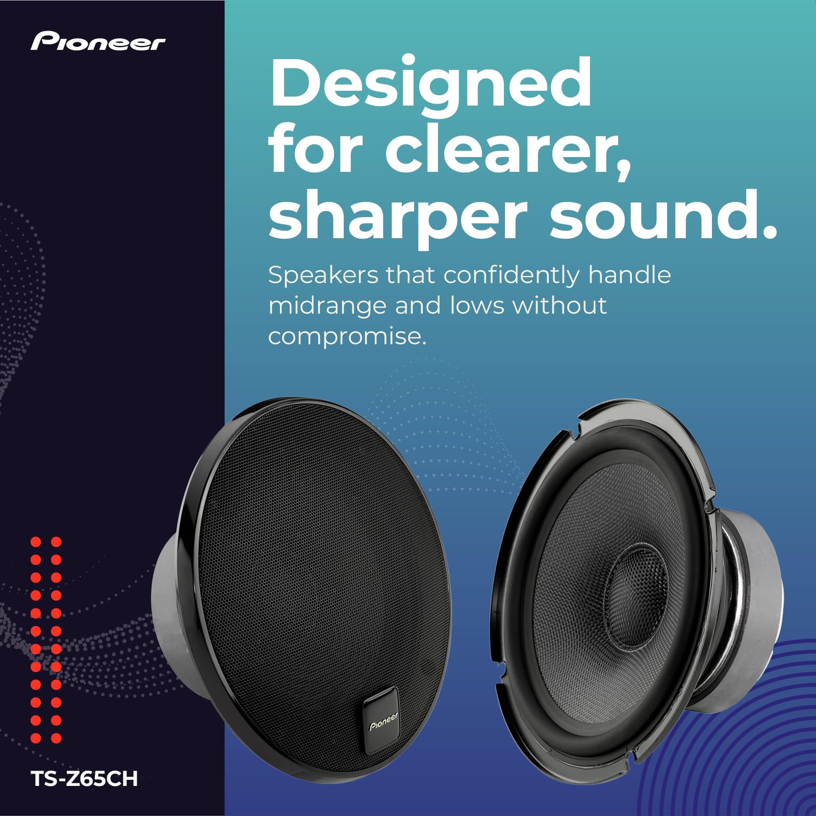 Pioneer Ts-Z65Ch, 2-Way Component Car Audio Speakers, Full Range, Open & Smooth Sound Quality, Easy Installation And Enhanced Ba