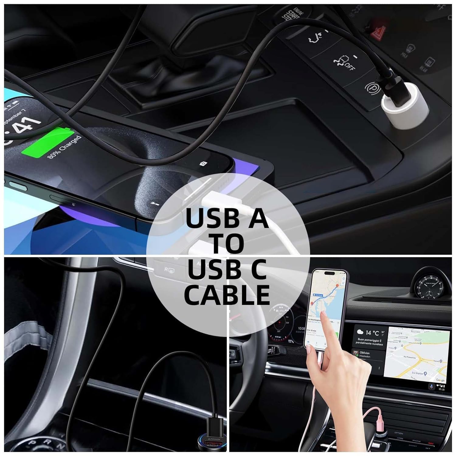 Wzhenb 6Ft Car Carplay Cable For Iphone 15 Car Charger Usb A To Usb C Cable For Iphone 15 Pro Max 15 Plus Data Cable For Carplay Usb C Cord Replacement Iphone 15 Carplay Cord For Ipad Macbook