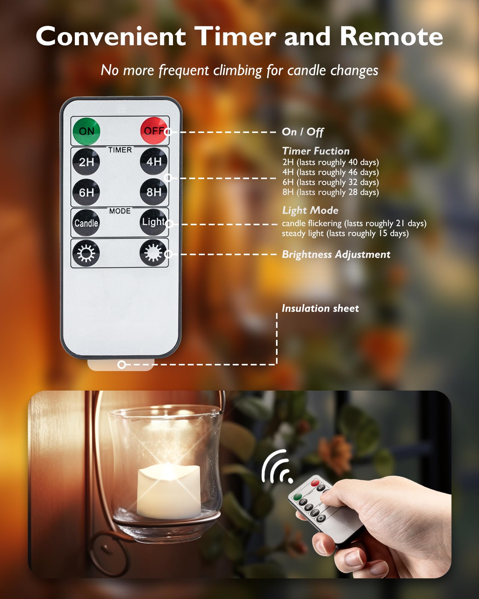 Homemory 12Pcs Remote Candles, Timer Candles, 400+Hours Flickering Flameless Battery Operated Led Tea Lights Candles Votive Cand