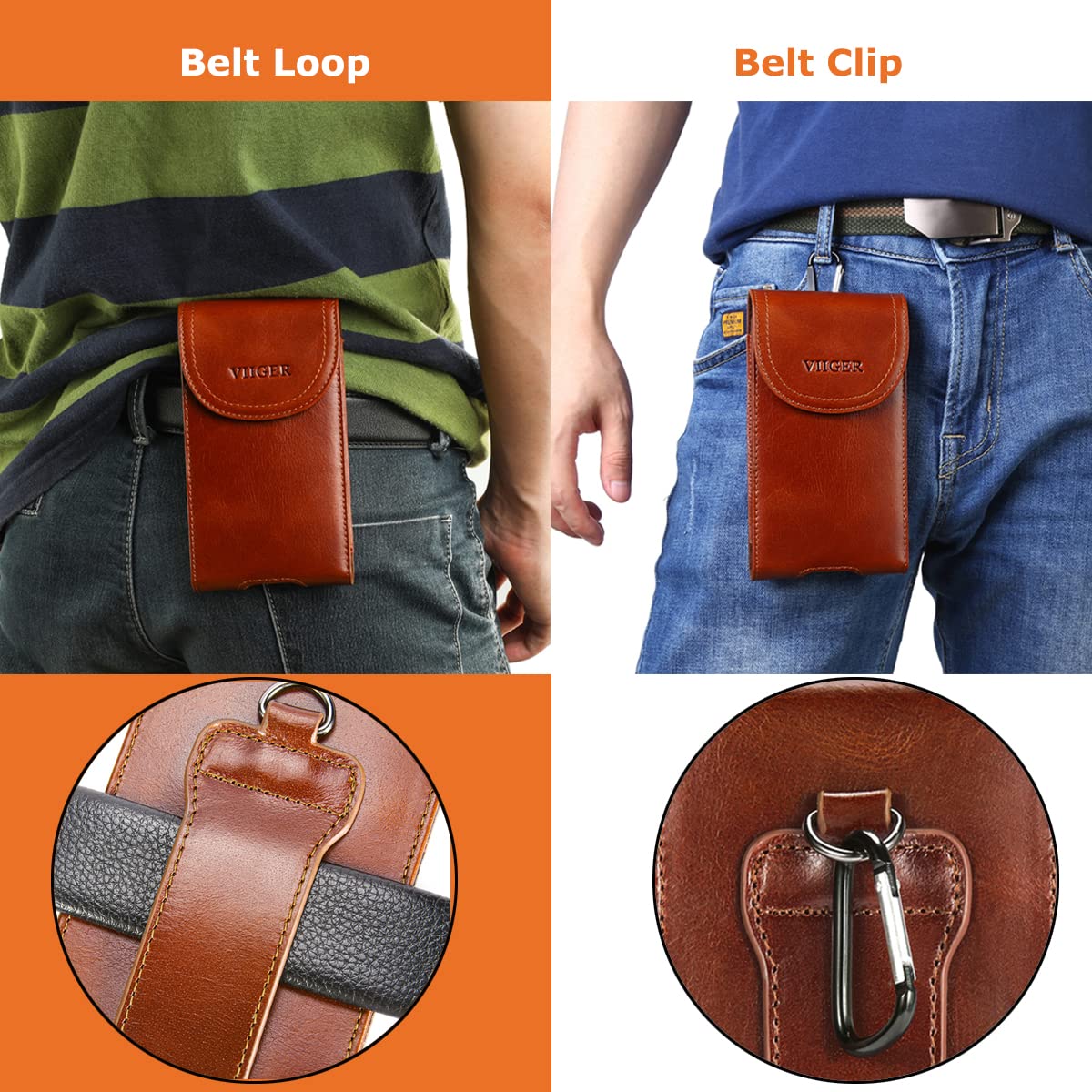 Leather Cell Phone Belt Holster For Iphone 15 Pro Max Iphone 16 Pro Iphone 14 Samsung Galaxy S24 A15 5G Flip Cell Phone Case For