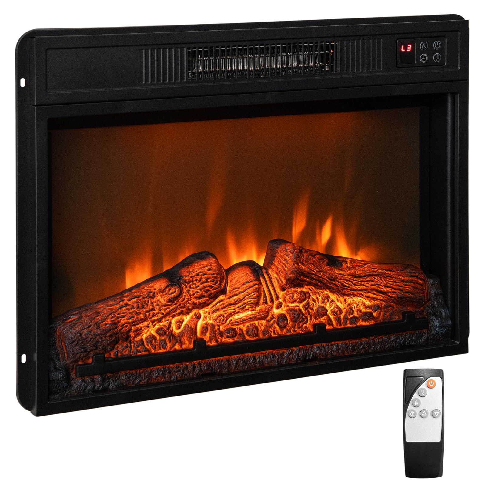 Tangkula 23 Inch Electric Fireplace Insert, Recessed Fireplace W/ 3 Led Realistic Flame Effects, Remote Control, 30 Min To 6H Ti