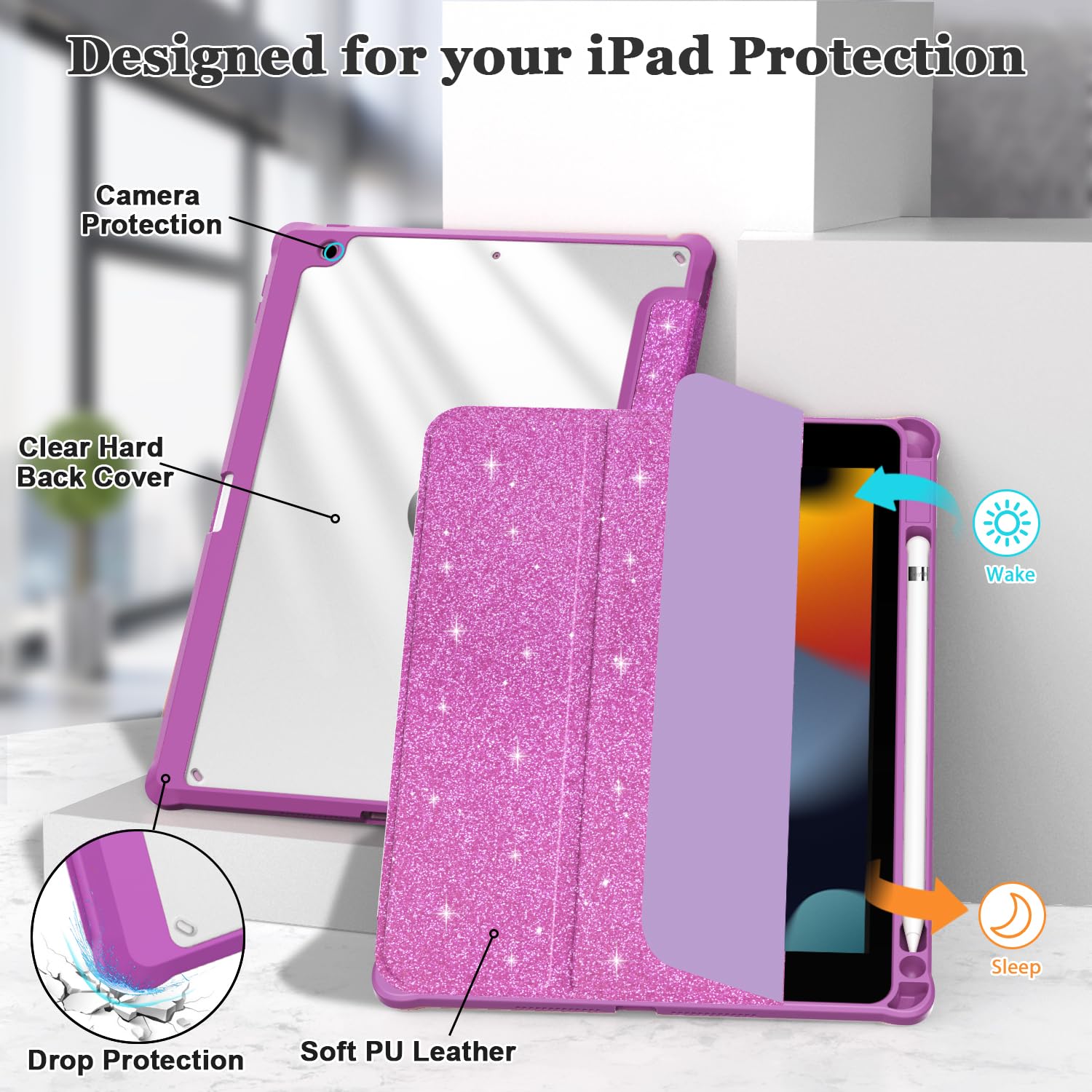 Okp For Ipad 9Th/ 8Th/ 7Th Generation Case (2021/2020/2019), Ipad 10.2 Inch Cases With Trifold Stand, Slim Ipad 9/8/7 Th Cover W