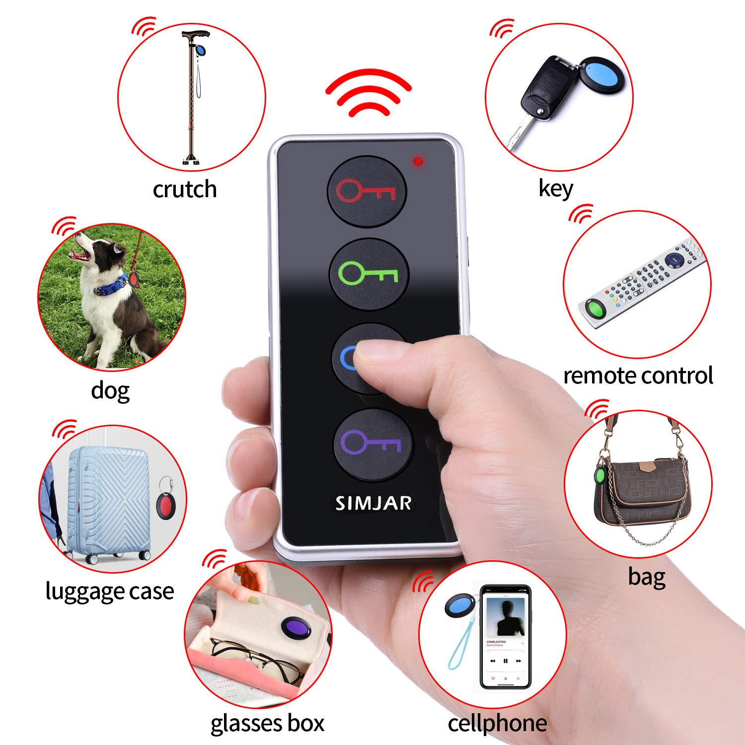 Key Finder With Up To 131Ft Working Range In Open Space, Simjar Wireless Remote Control Rf Key Finder Locator For Keys Wallet Phone Glasses Luggage Pet Tracker