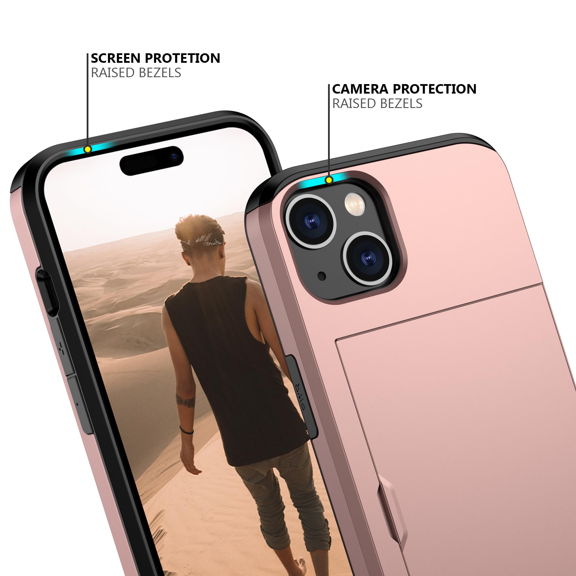 Nvollnoe Compatible With Iphone 15 Plus Case With Card Holder Heavy Duty Protective Dual Layer Shockproof Hidden Card Slot Slim