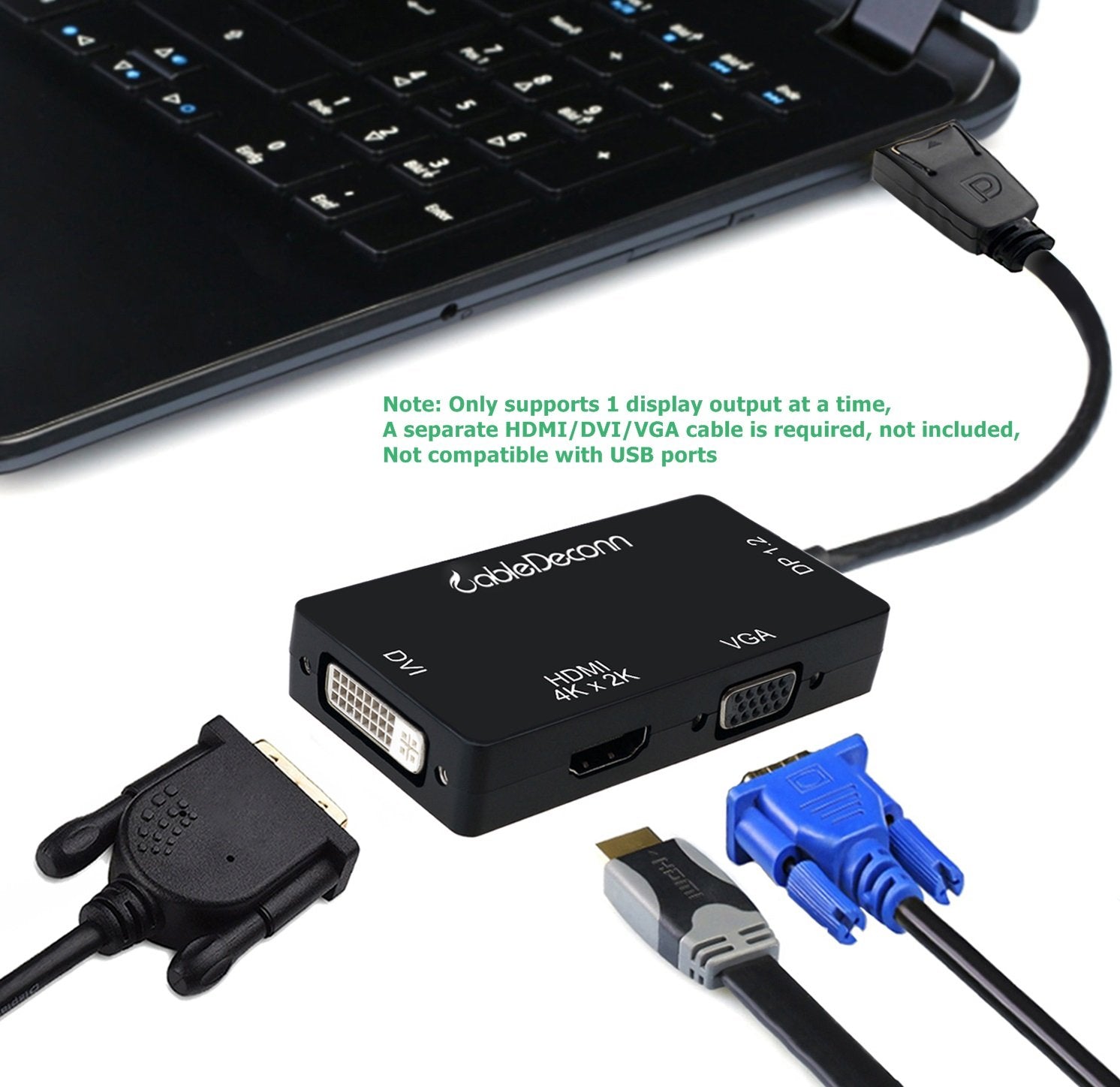 Cabledeconn Displayport 1.2 To Hdmi 4K Dvi Vga 3 In 1 Multi Function Cable Adapter Converter