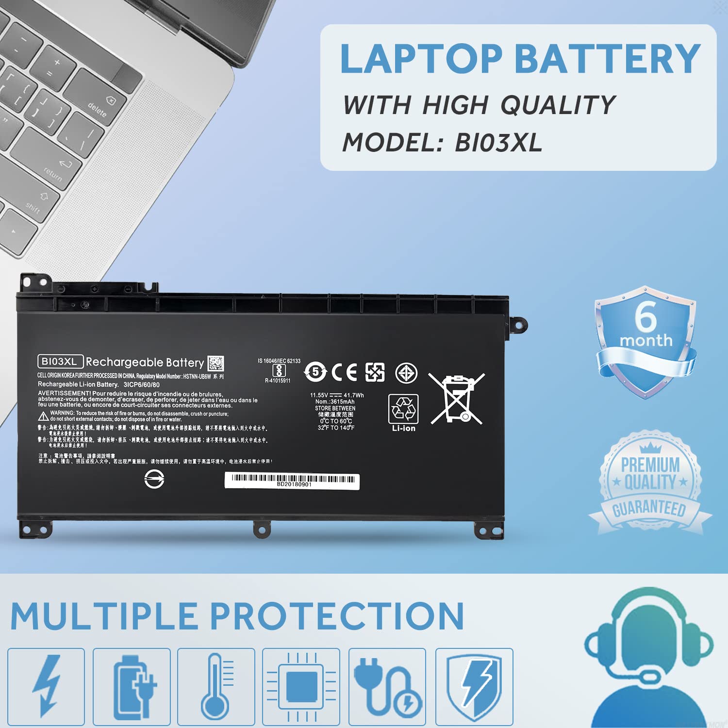 Bi03Xl Battery For Hp Pavilion X360 M3 U 13 U M3 U001Dx M3 U103Dx 13 U100Tu 13 U100Tu 13 U118Tu Stream 14 Ax 14 Ax010Nr 14 Ax020Wm 14 Ax030Wm Tpn W118 Laptop On03Xl Hstnn Lb7P Hstnn Ub6W 843537 541