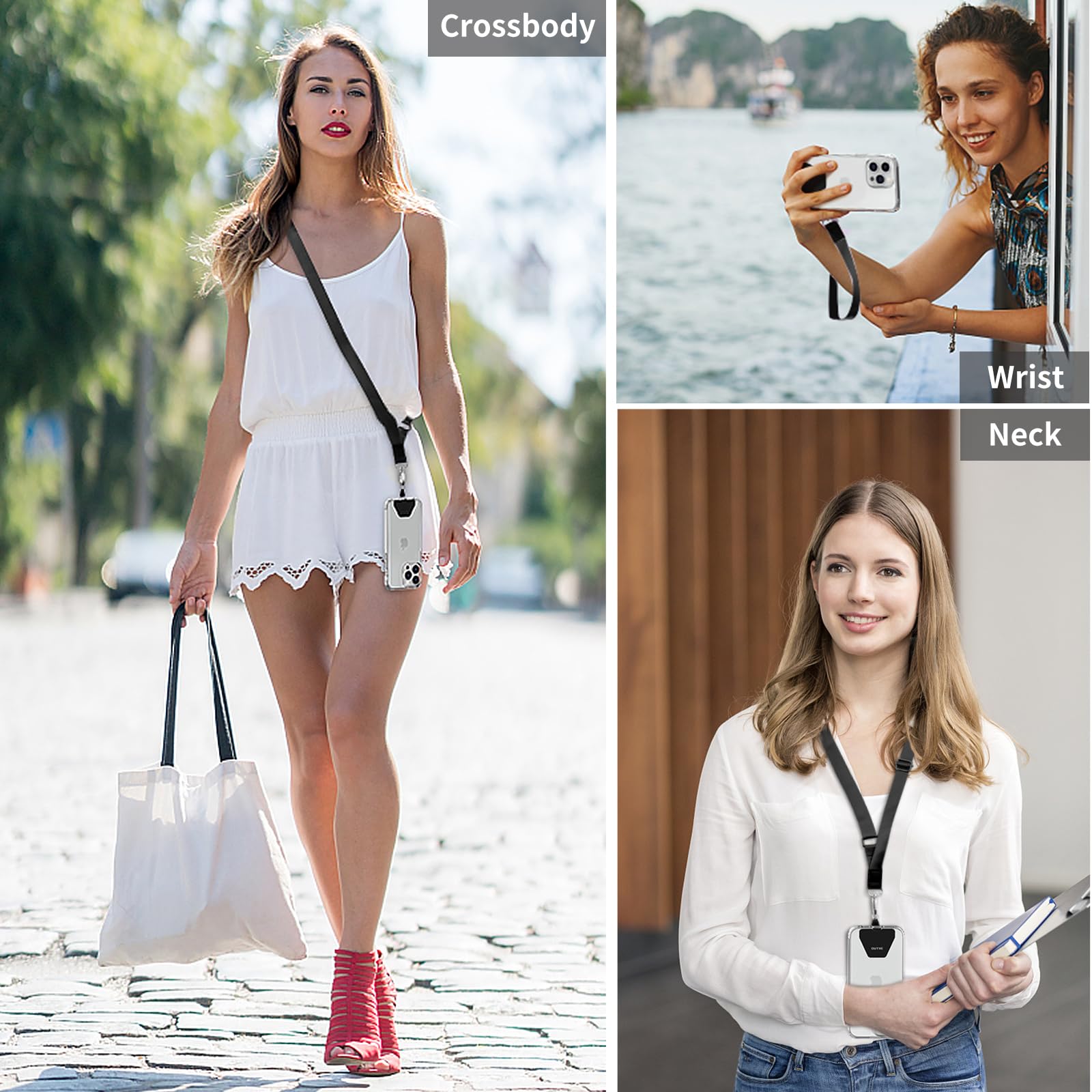 Outxe Phone Lanyard - 4   Pads, 1   Adjustable Neck Strap, 1   Wrist Strap, Nylon Lanyard Compatible With All Smartphone