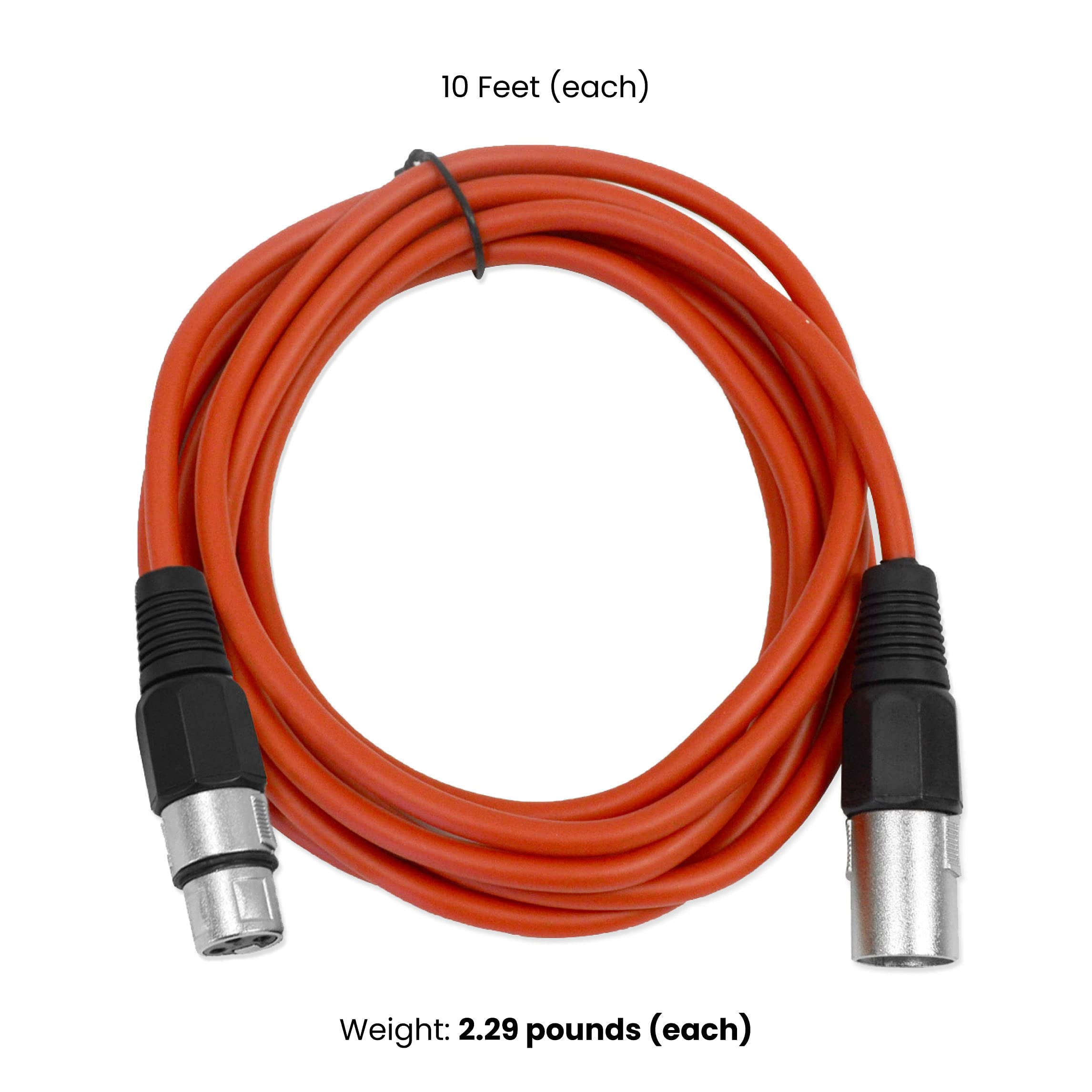 Seismic Audio Speakers 10 Foot Xlr Patch Cables, Male To Female, Multiple Colors, Pack Of 6