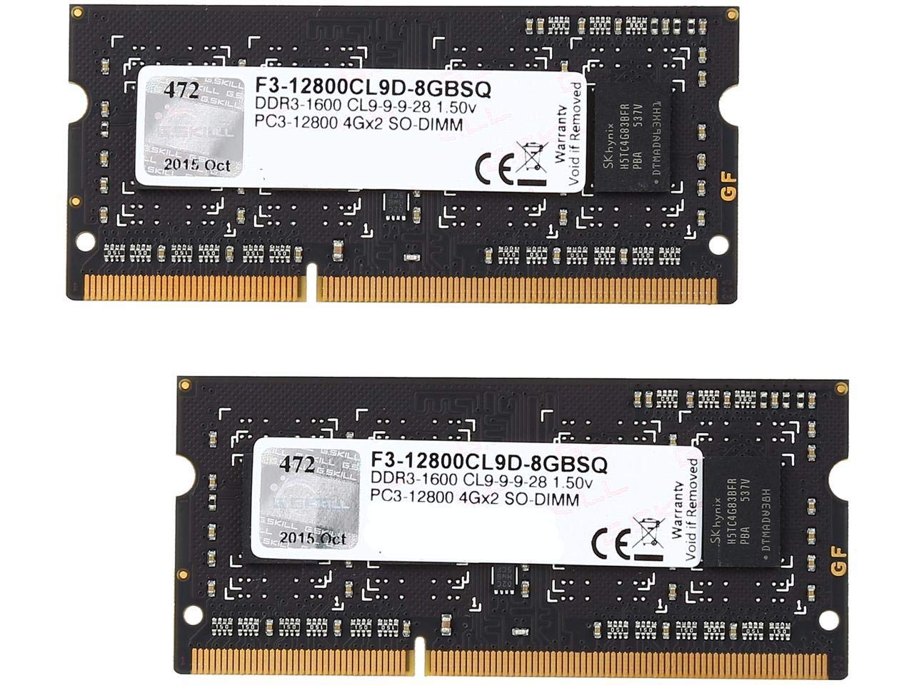 8Gb G.Skill Ddr3 Pc3 12800 Cl9 Sq Series Laptop Memory Dual Channel Kit