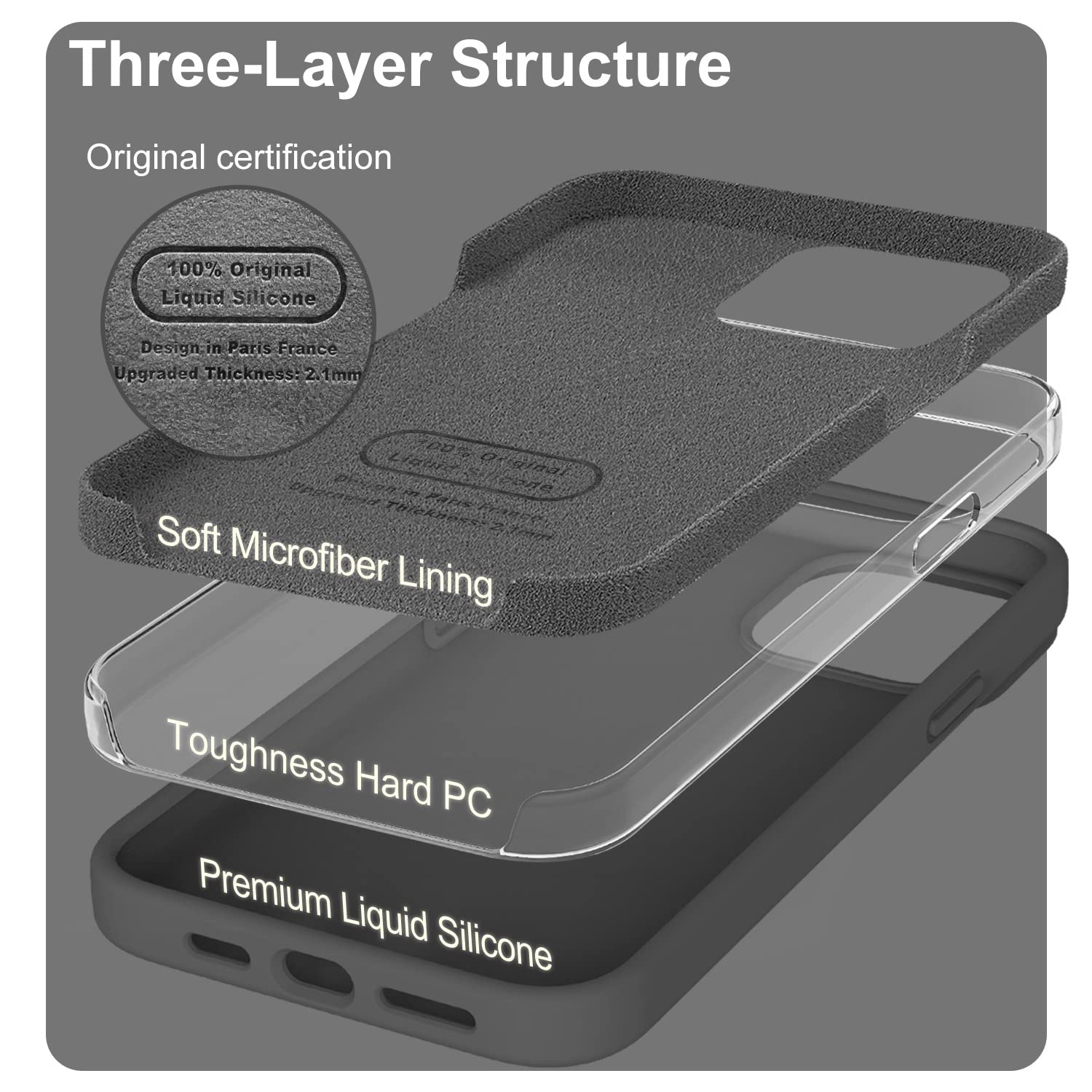 Ktele iPhone 14 Pro Max Shockproof Liquid Silicone Case with Camera Protection Space Grey