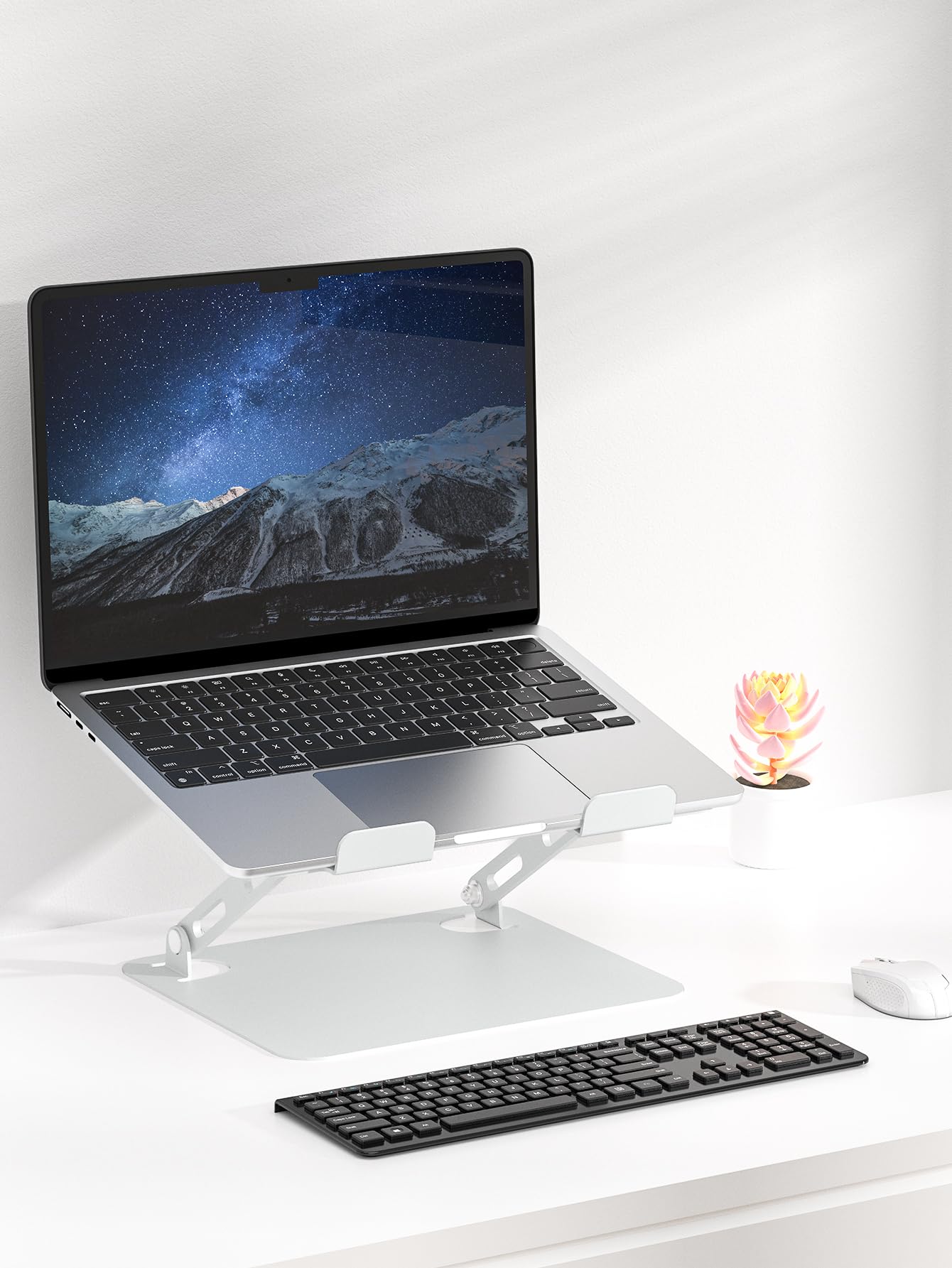 Soundance Laptop Stand For Desk With Stable Heavy Base, Adjustable Height Multi Angle, Ergonomic Metal Riser Holder, Foldable Mount Elevator, Compatible With 10 To 15.6 Inches Pc Computer, Silver