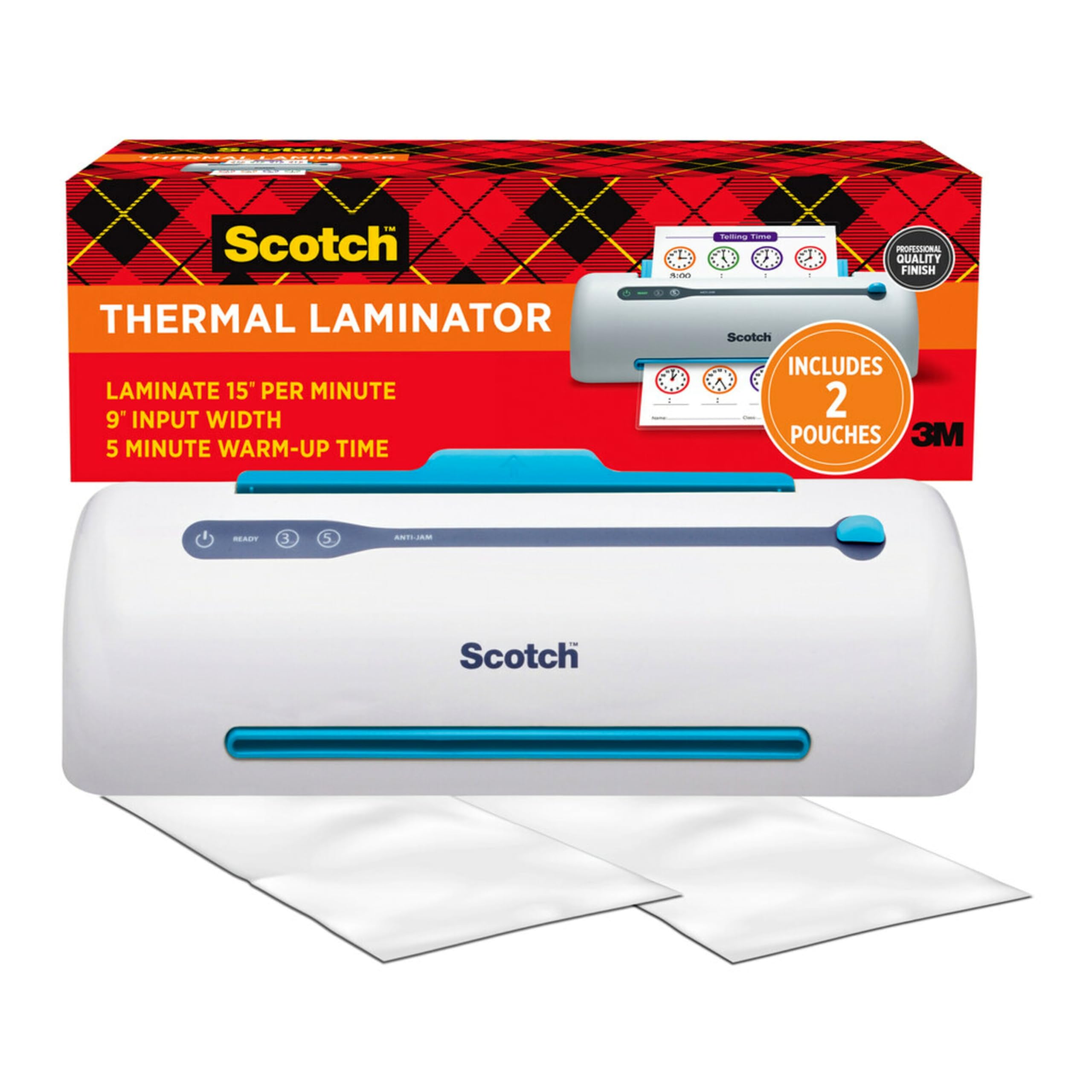 Scotch Pro Tl906 Thermal Laminator, 1 Laminating Machine, White/Blue, Laminate Recipe Cards, Photos And Documents, For Home, Office Or School Supplies, 9 In.