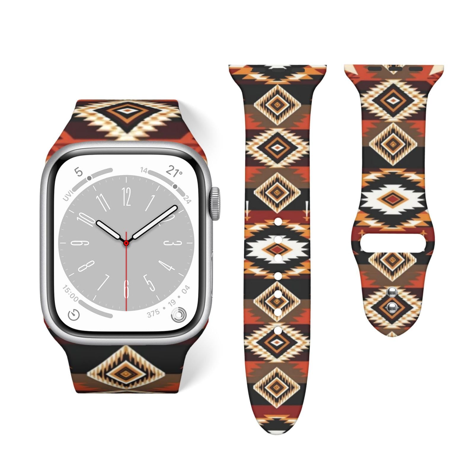 Silicone Replacement Bands Compatible with Apple Watch Ethnic Aztec Indiana Western Southwest Retro Vintage Pattern, Adjustable 