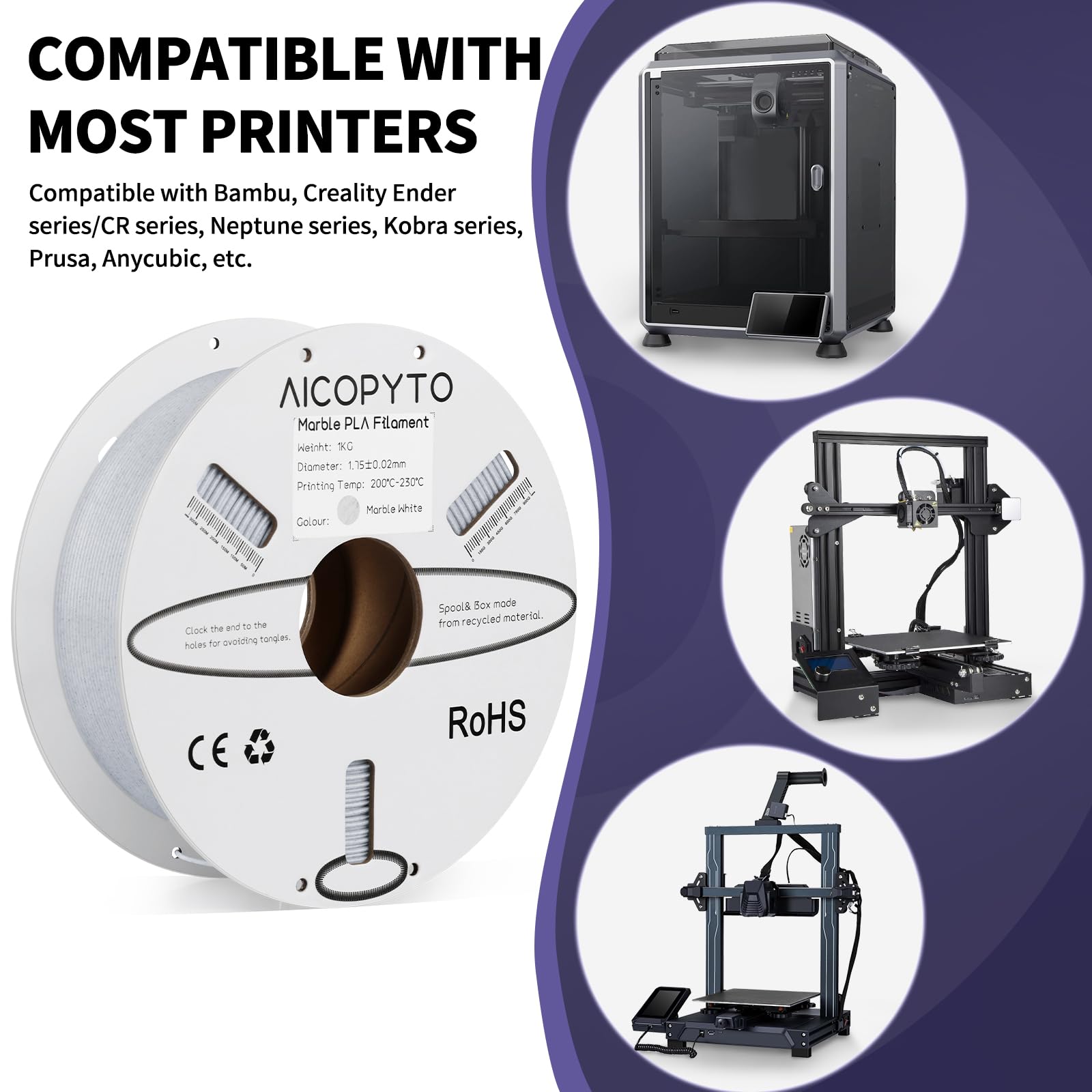 Aicopyto Marble Pla Filament 1.75Mm, Tougher And Stronger 1Kg Spool (2.2Lbs) 3D Printer Stone&Rock Pla Filament Dimensional Accu