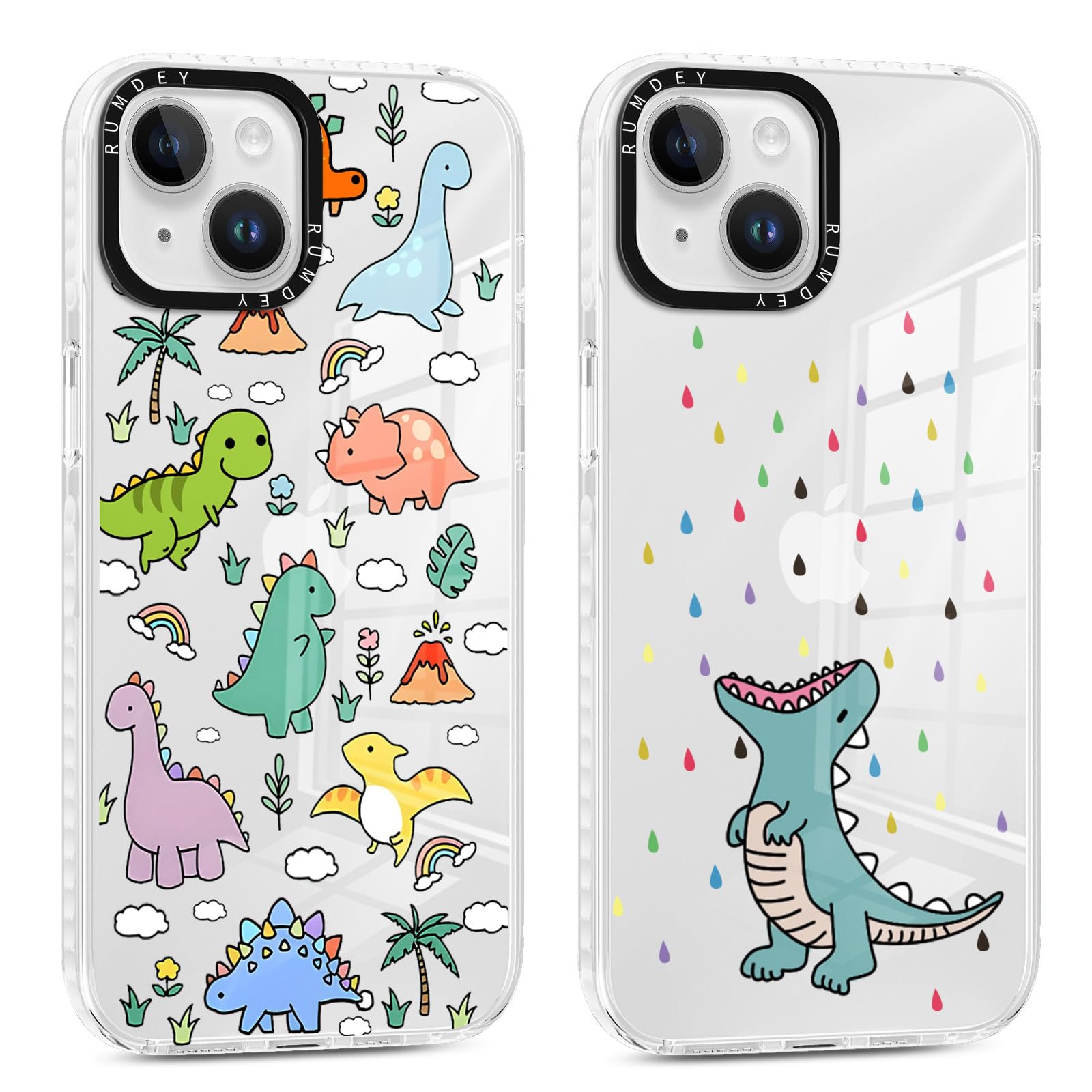 Rumdey 2 Pack Cartoon Animals Pattern For Iphone 14 Plus 6.7'' Phone Case, Cute Dinosaur Design Clear Cases Soft Silicone Slim T